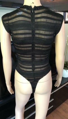 Azzedine Alaia Vintage Semi-Sheer Black Bodysuit Top