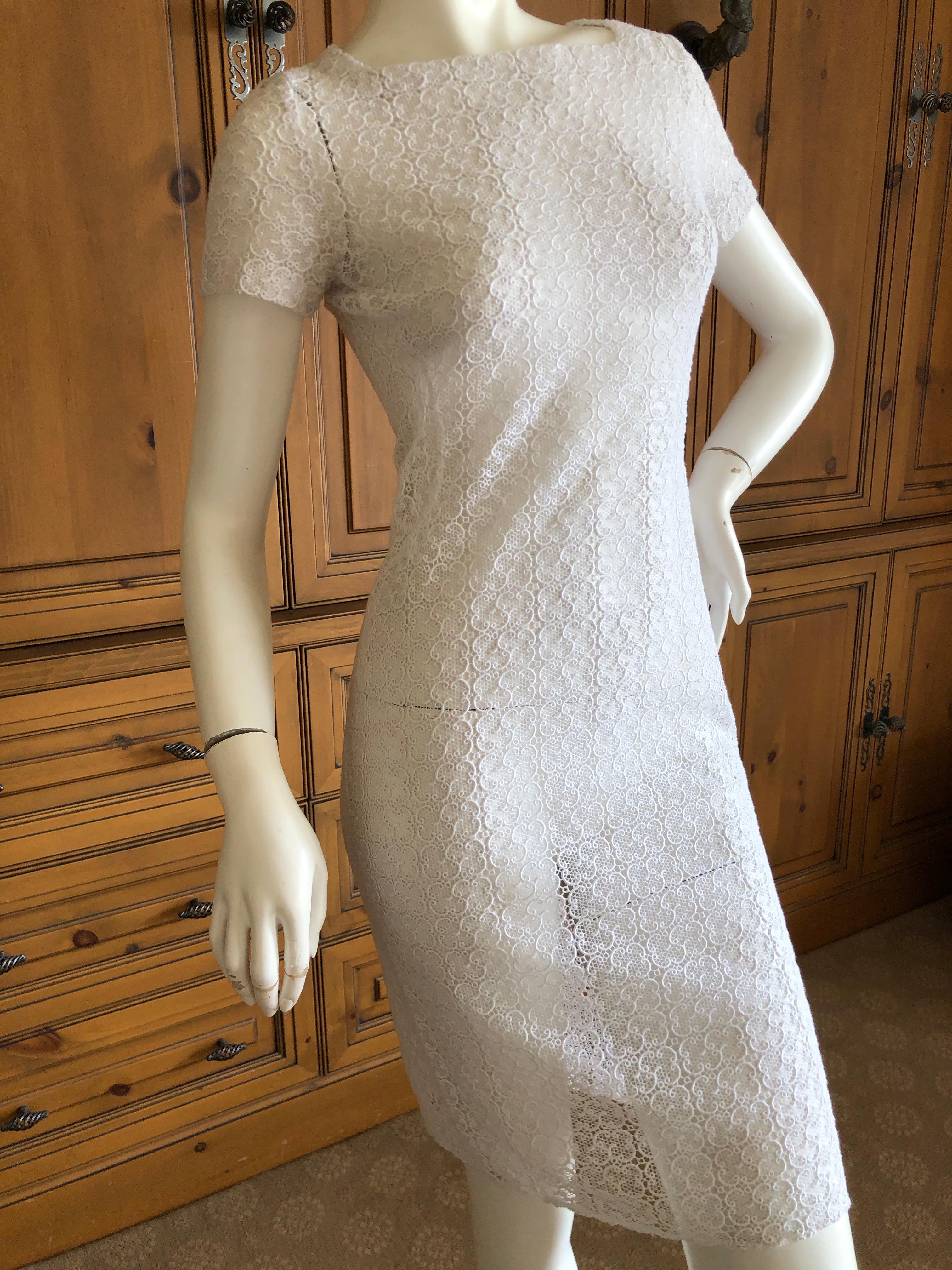 Gray Azzedine Alaia Vintage Sheer White Guipure Lace Cap Sleeve Mini Dress For Sale