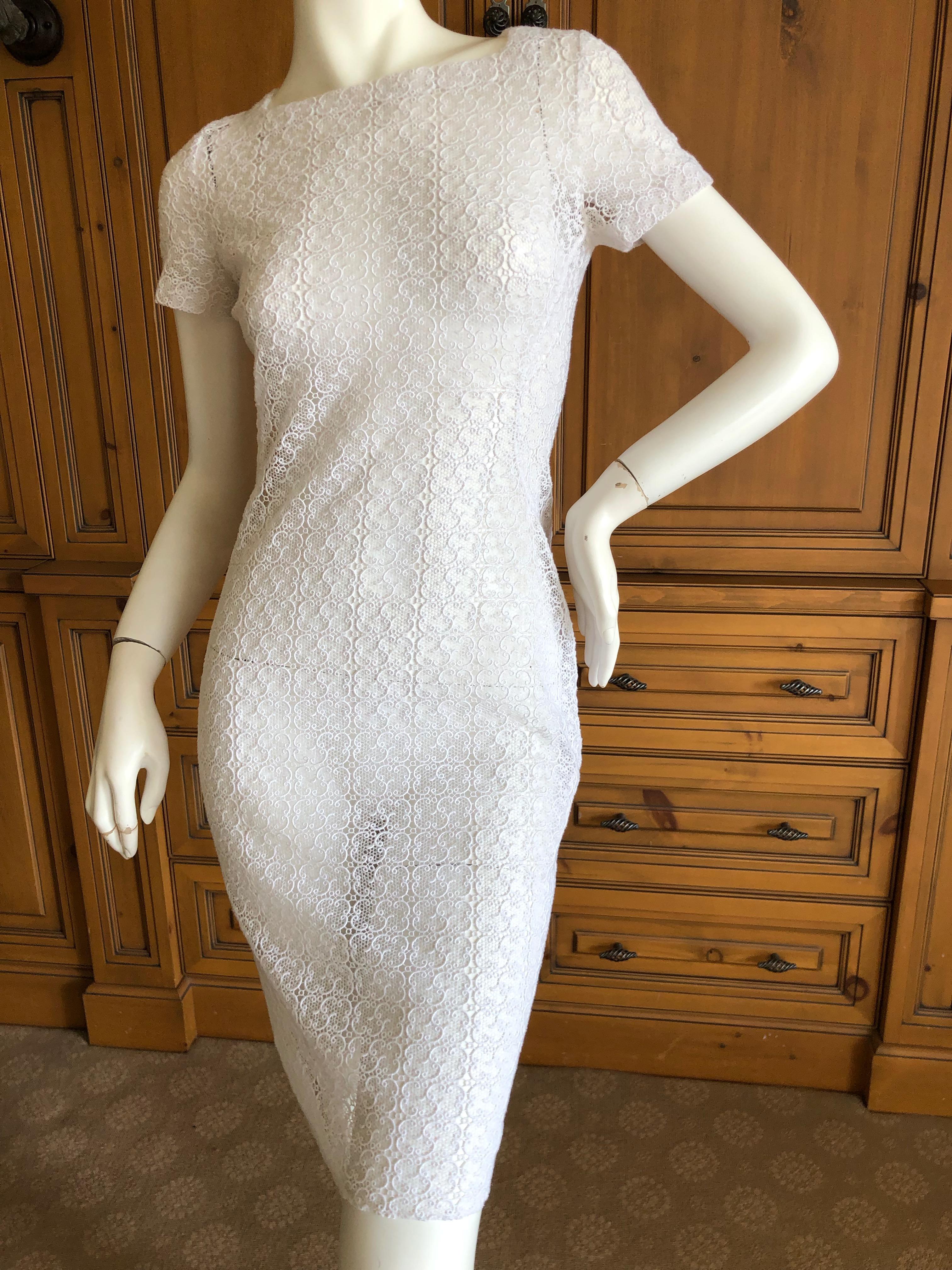 Azzedine Alaia Vintage Sheer White Guipure Lace Cap Sleeve Mini Dress In Excellent Condition For Sale In Cloverdale, CA