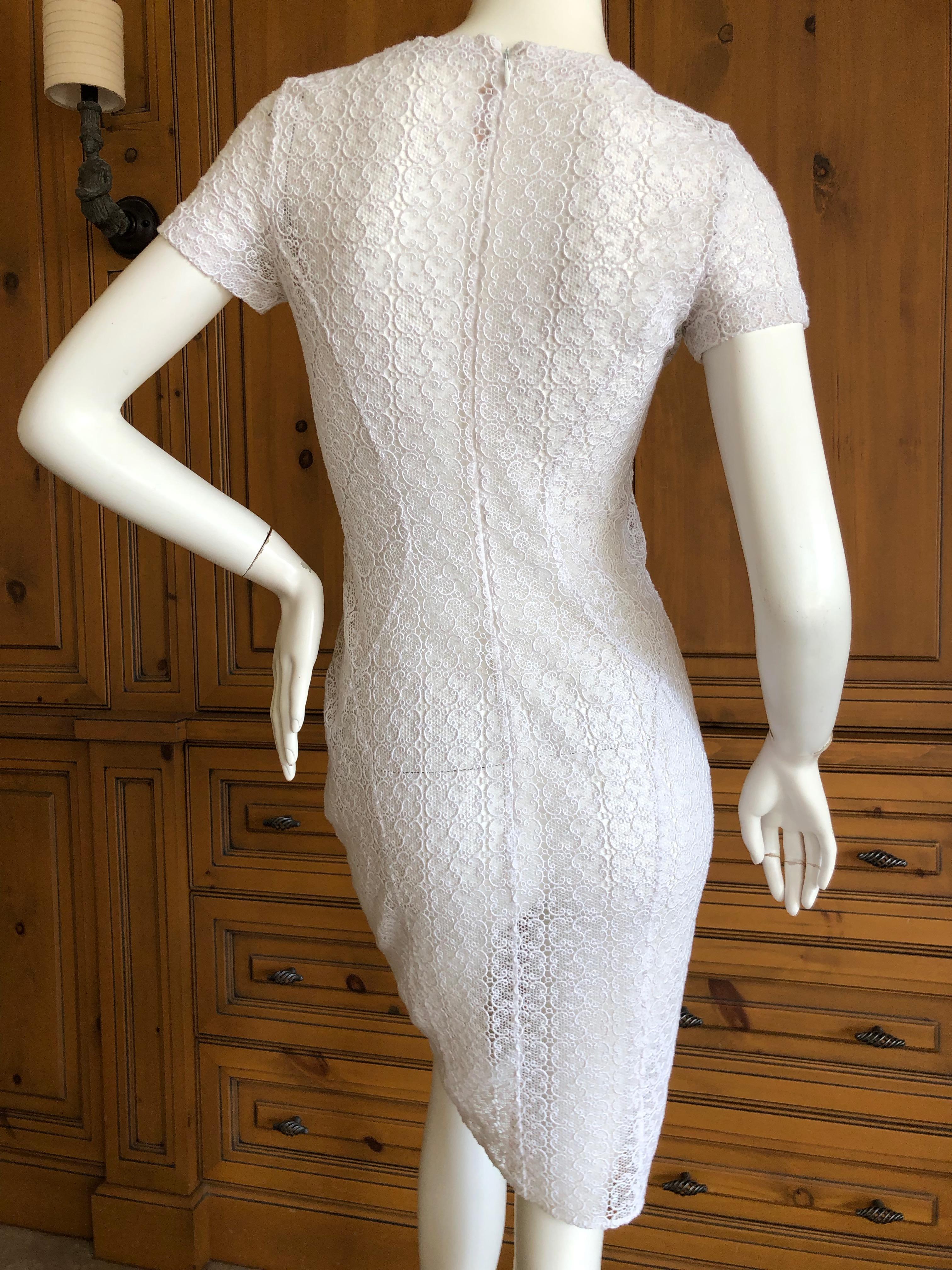 Azzedine Alaia Vintage Sheer White Guipure Lace Cap Sleeve Mini Dress For Sale 2