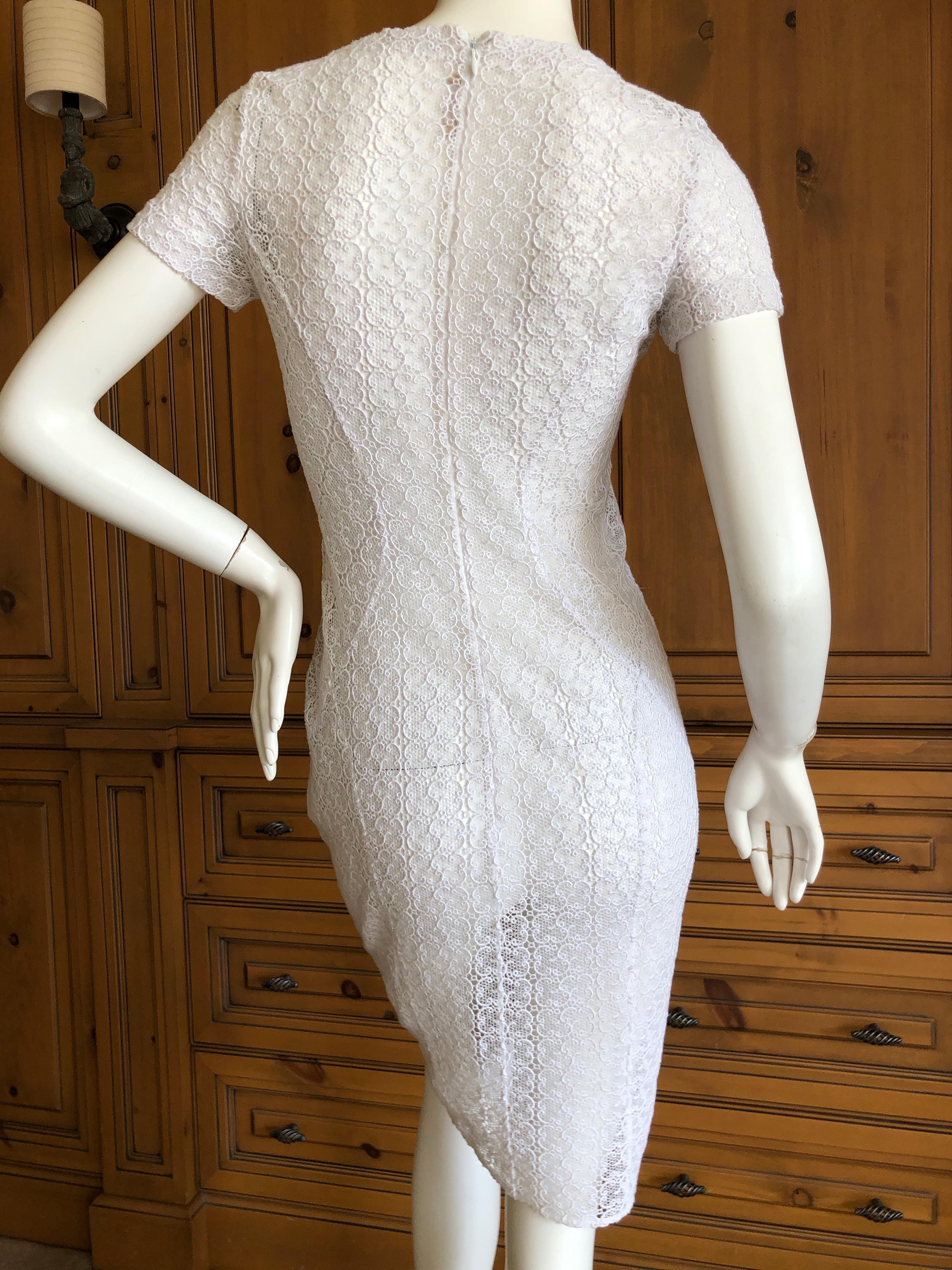 Azzedine Alaia Vintage Sheer White Guipure Lace Cap Sleeve Mini Dress For Sale 3