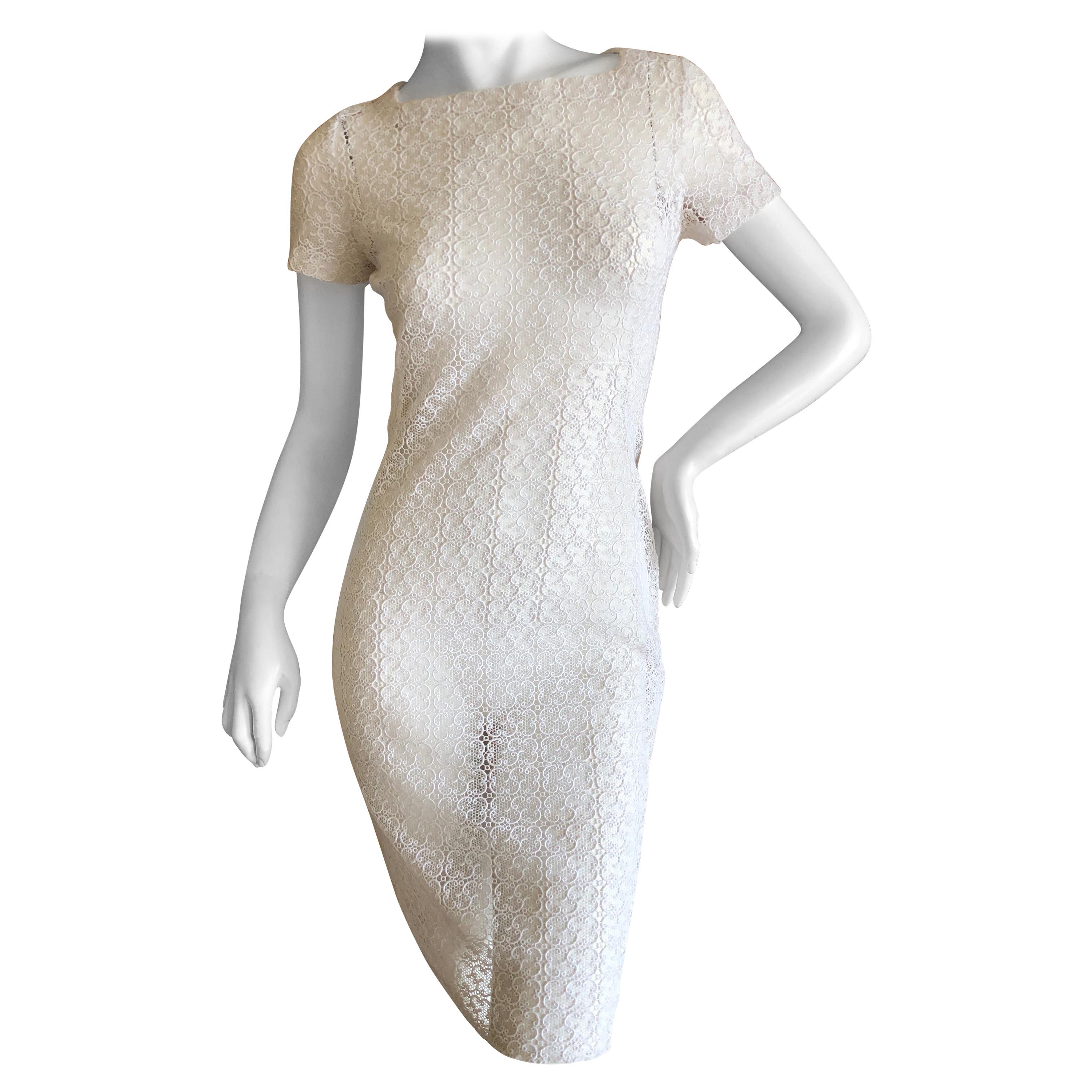 Azzedine Alaia Vintage Sheer White Guipure Lace Cap Sleeve Mini Dress For Sale