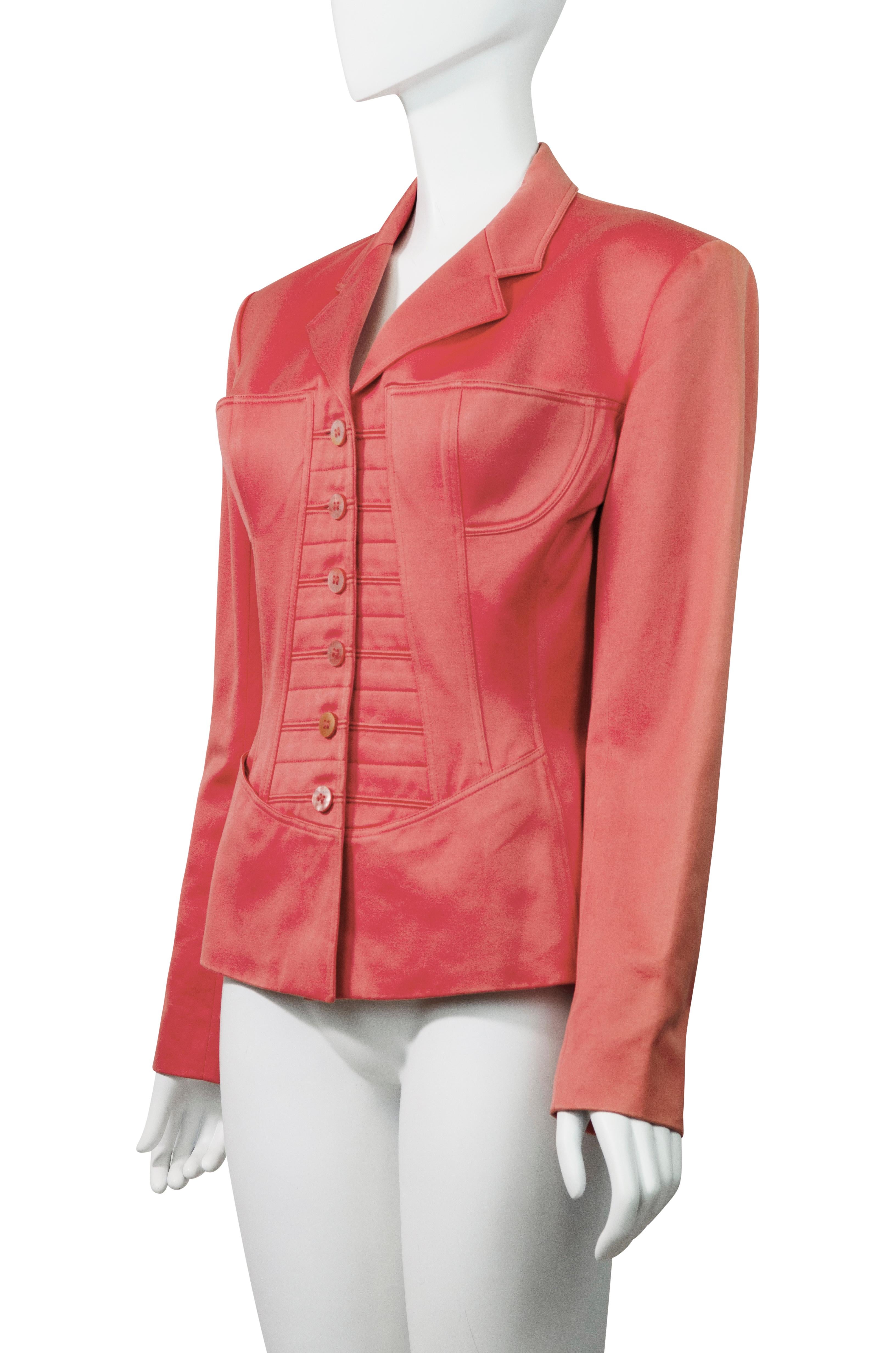 Azzedine Alaïa Vintage S/S 1992 Runway Coral Corset Jacket Documented   In Excellent Condition For Sale In Berlin, BE