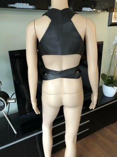 Azzedine Alaia Wrap Leather Cutout Black Top