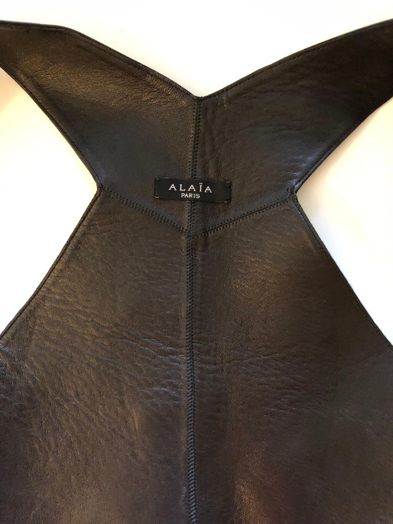 Azzedine Alaia Wrap Leather Cutout Black Top In Excellent Condition For Sale In Fort Myers, FL