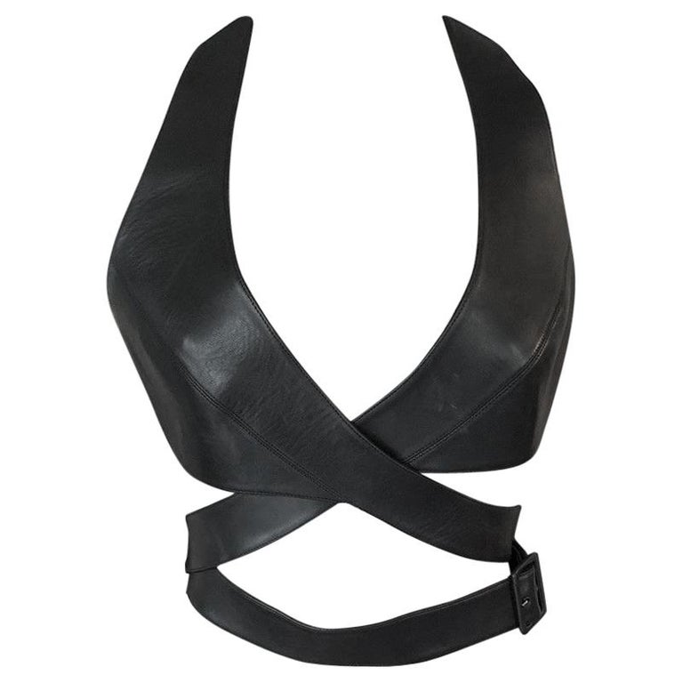 Azzedine Alaia Wrap Leather Cutout Black Top For Sale