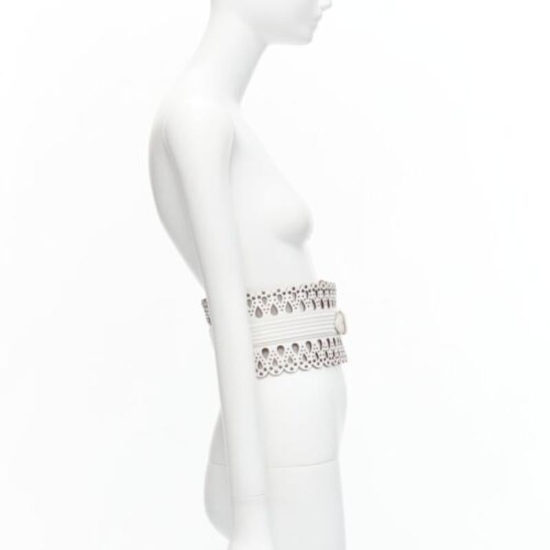 AZZEDINE ALAIA white laser cut studded leather corset waist belt 70cm In Good Condition In Hong Kong, NT