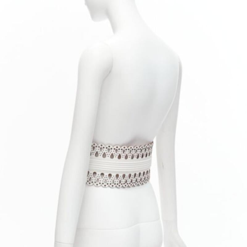 AZZEDINE ALAIA white laser cut studded leather corset waist belt 70cm 1