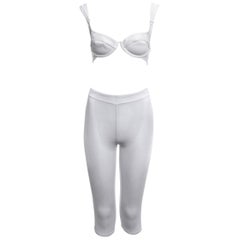 Azzedine Alaia white rayon spandex bra and cycling shorts set, ss 1990