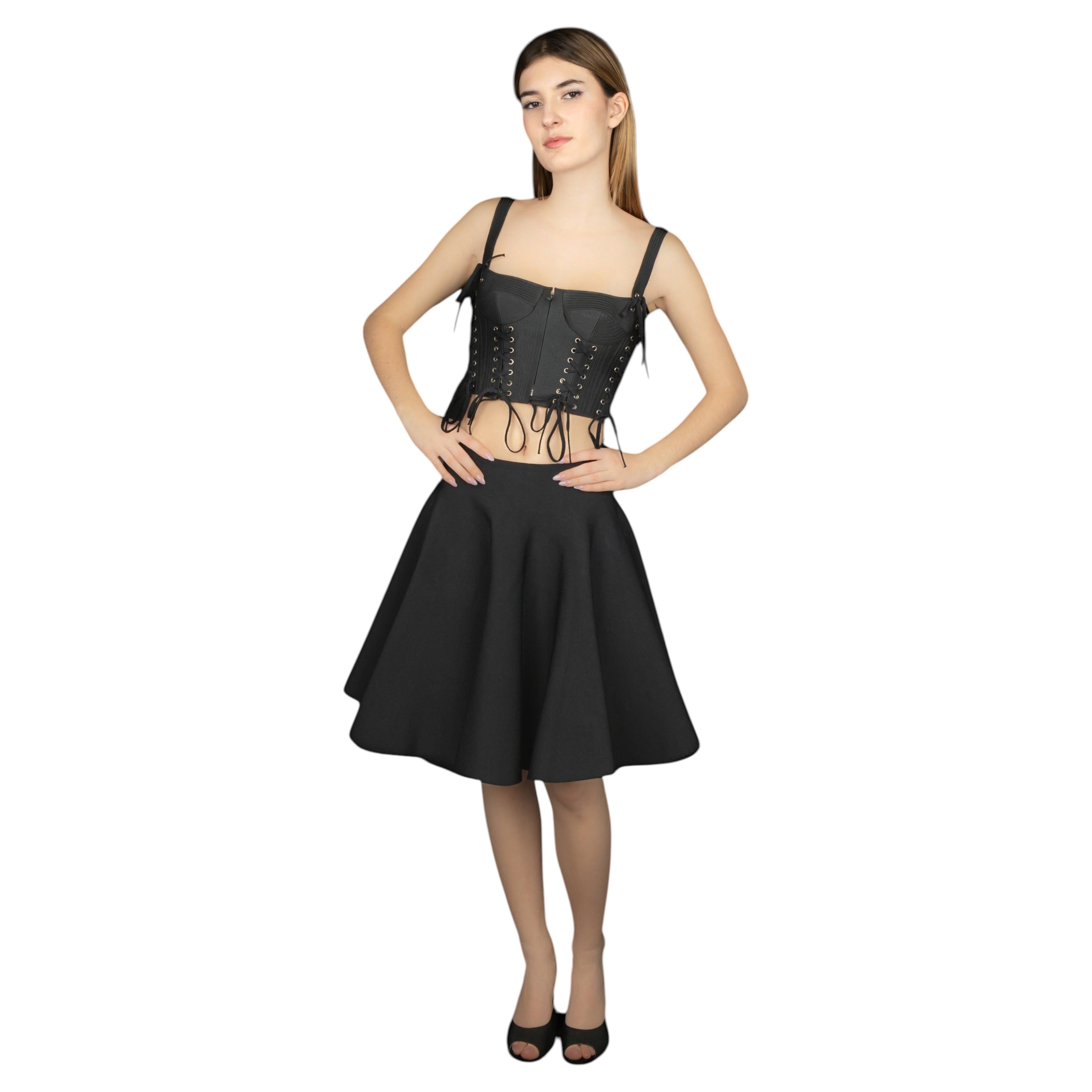 Azzedine Alaïa Women's Black Viscose Wool Skater Skirt, Size 40IT