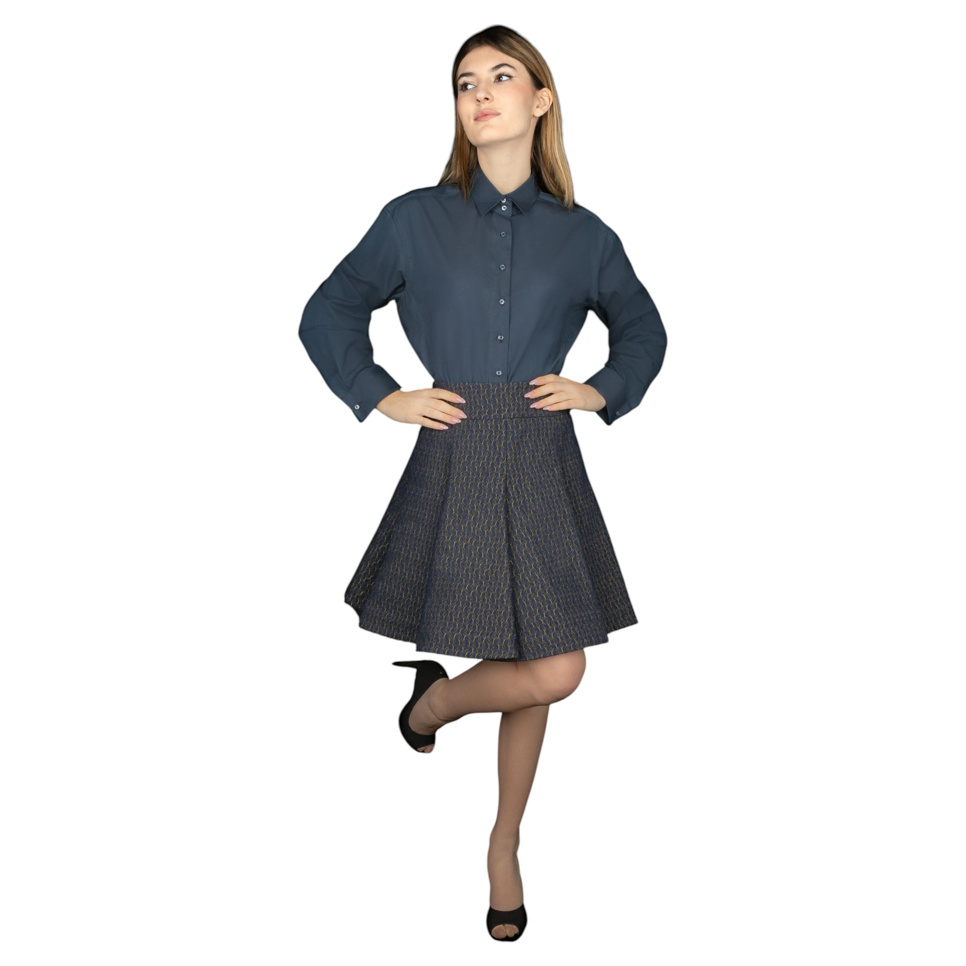 Azzedine Alaïa Women's Navy Wool Skater Skirt with Pleats, Size 40IT