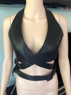 Azzedine Alaia Wrap Leather Cutout Black Top