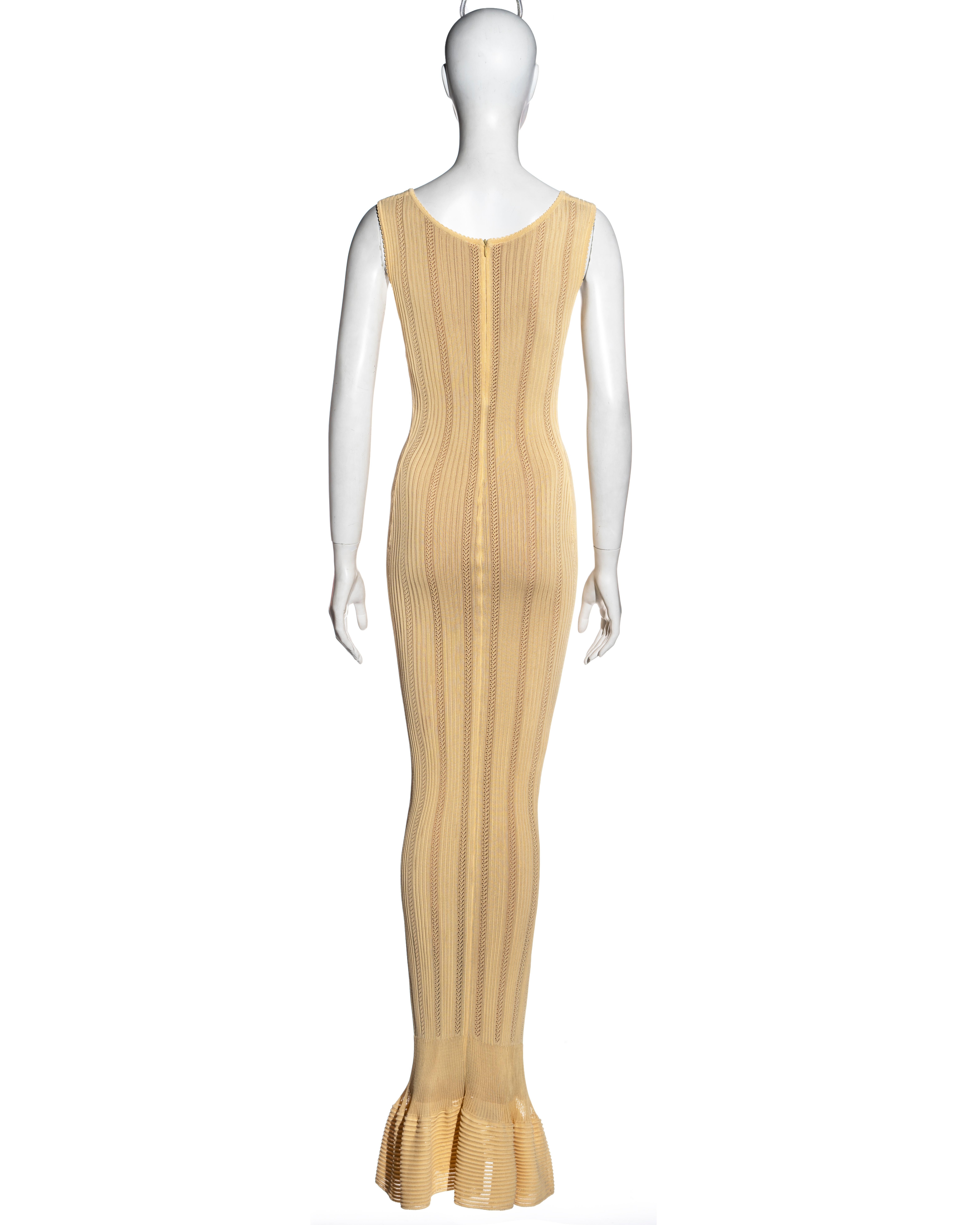 Azzedine Alaia yellow open-knit floor-length fishtail dress, ss 1996 1
