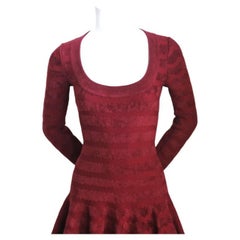 NEW AZZEDINE  ALAIA zig zag cranberry chenille knit dress