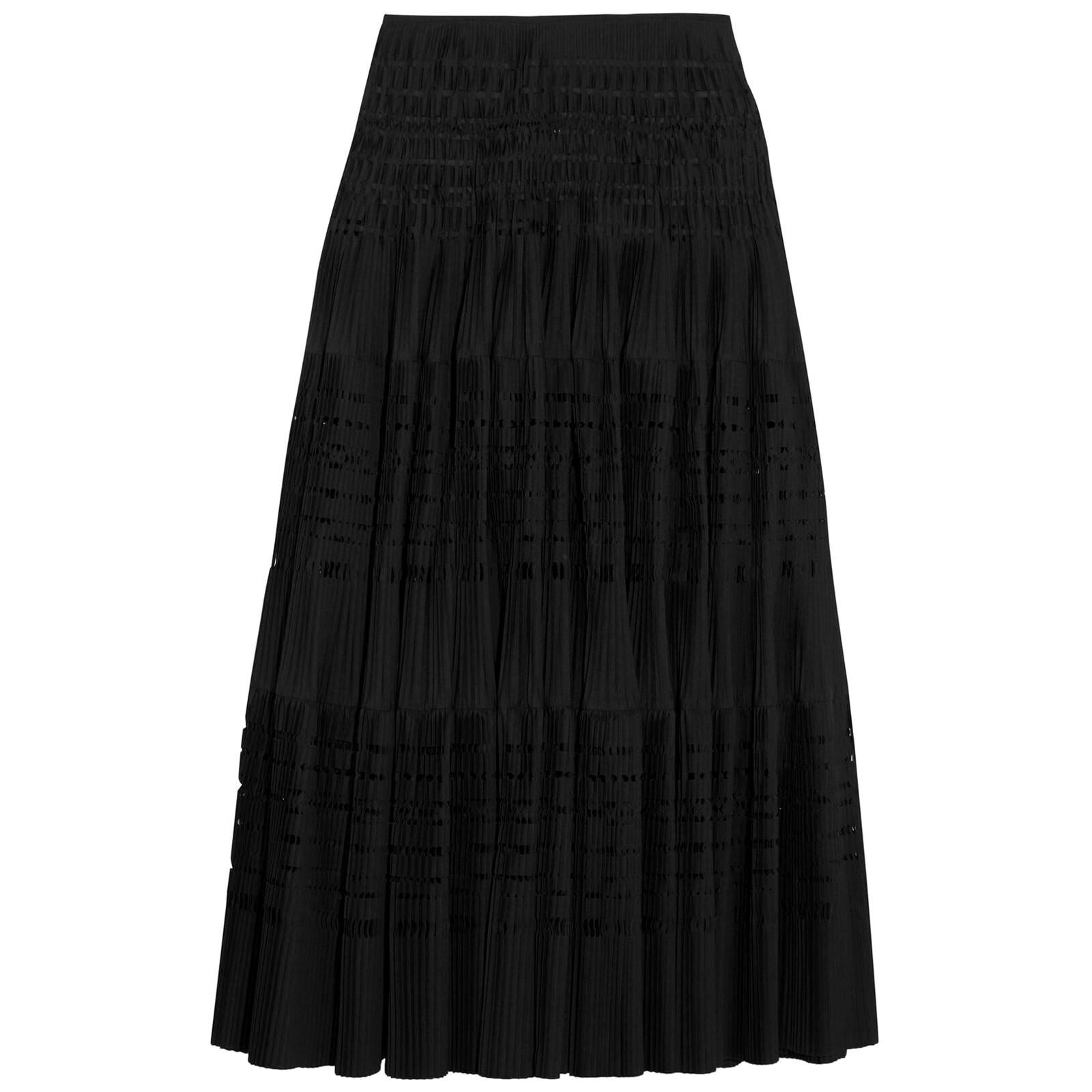 Azzendine Alaïa Laser Cut Pleated Cotton Blend Maxi Skirt