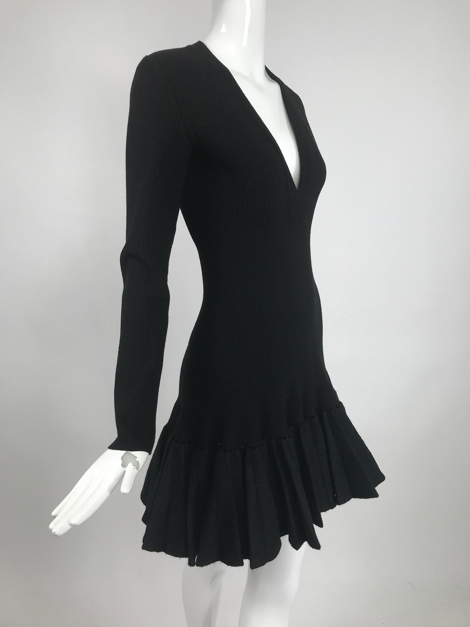 Azzedine Alaia Black Knit Dress with Felted Wool Knife Pleated Circular Hem 5