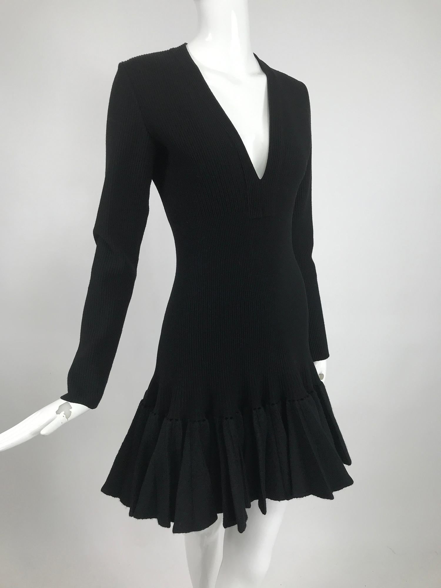 Azzedine Alaia Black Knit Dress with Felted Wool Knife Pleated Circular Hem 6