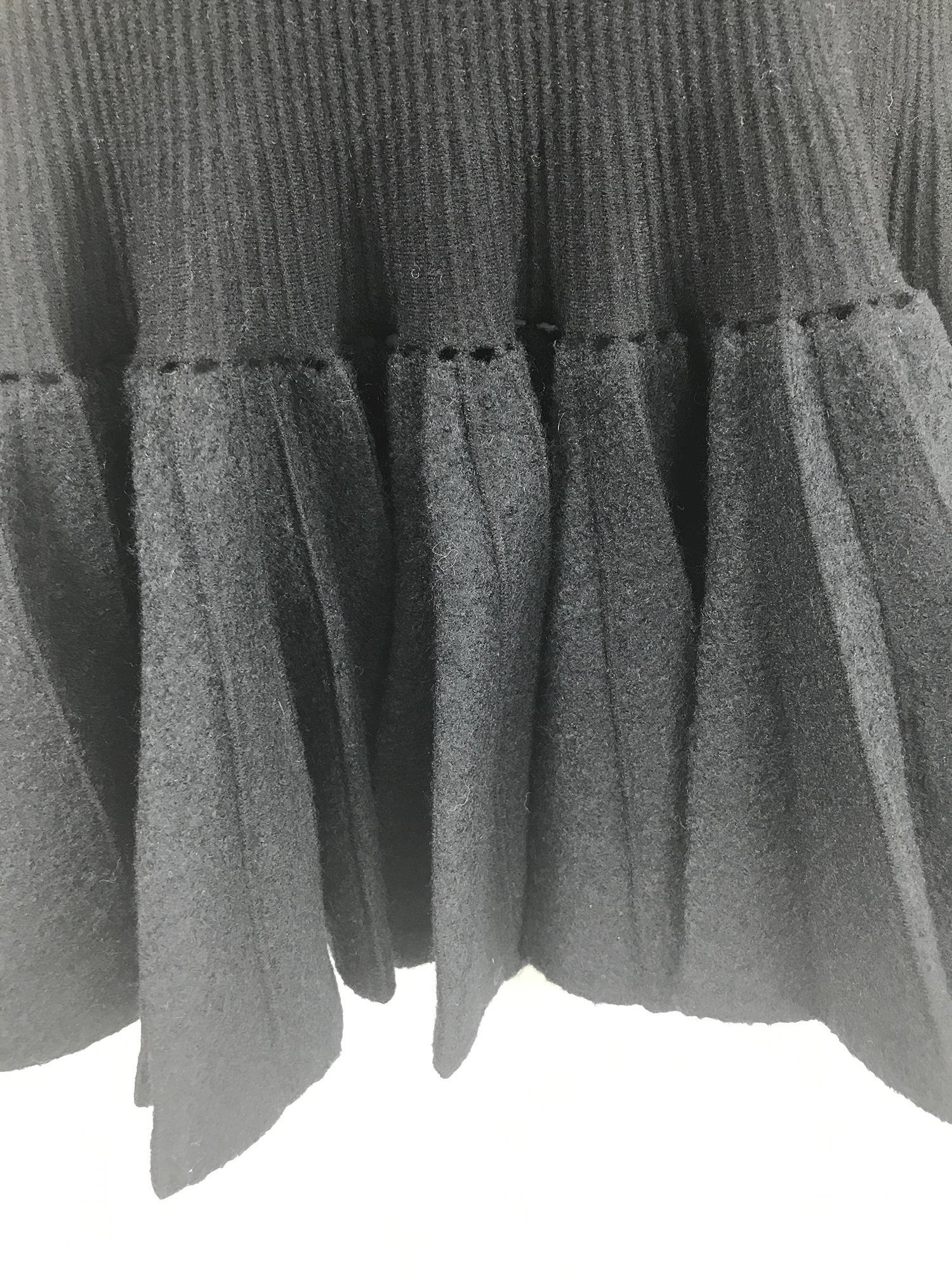 Azzedine Alaia Black Knit Dress with Felted Wool Knife Pleated Circular Hem 7