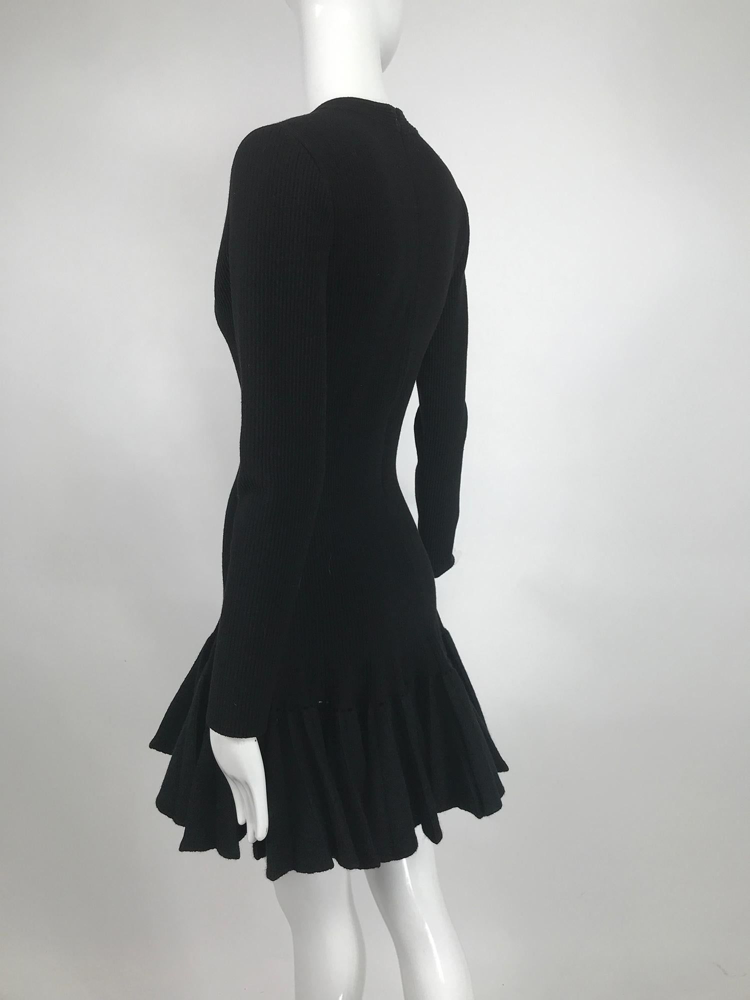 Women's Azzedine Alaia Black Knit Dress with Felted Wool Knife Pleated Circular Hem
