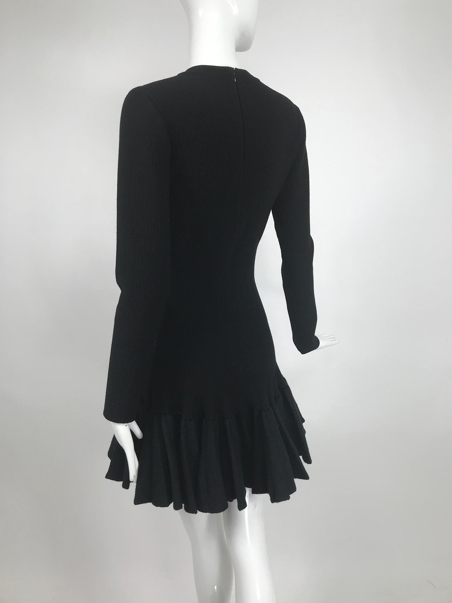 Azzedine Alaia Black Knit Dress with Felted Wool Knife Pleated Circular Hem 1