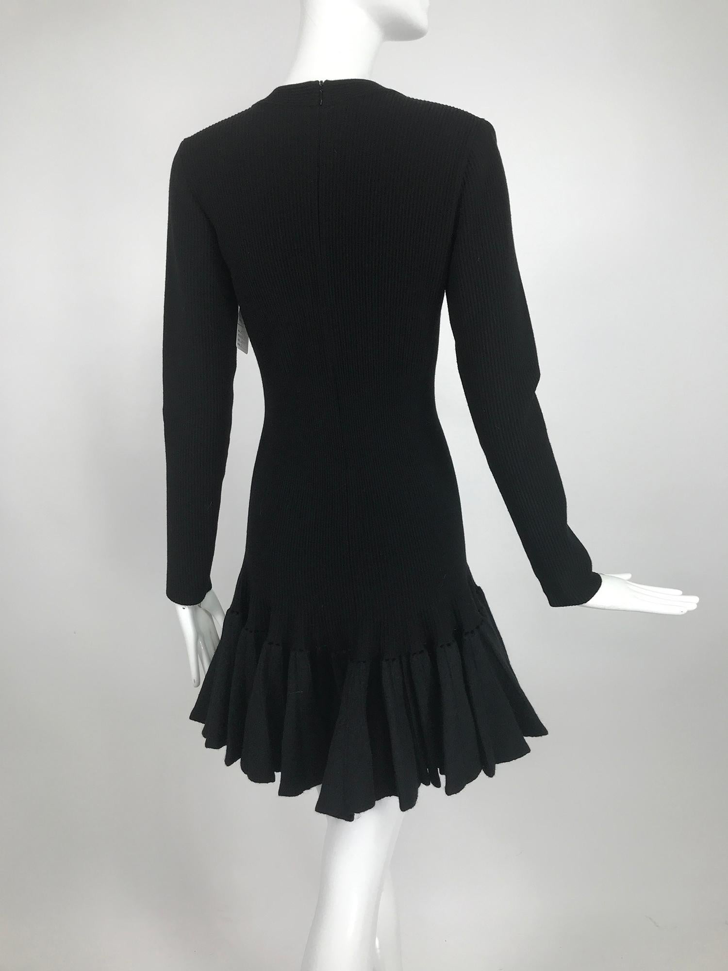 Azzedine Alaia Black Knit Dress with Felted Wool Knife Pleated Circular Hem 2