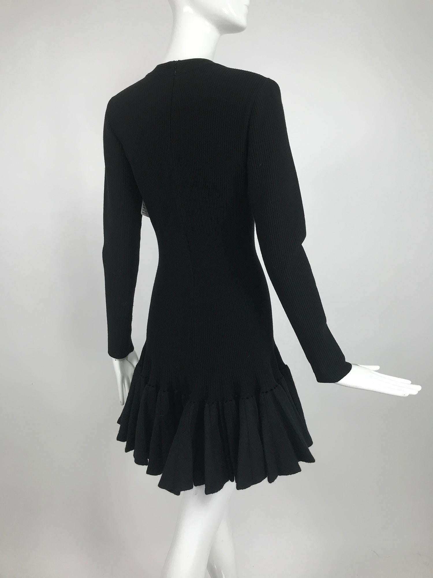 Azzedine Alaia Black Knit Dress with Felted Wool Knife Pleated Circular Hem 3