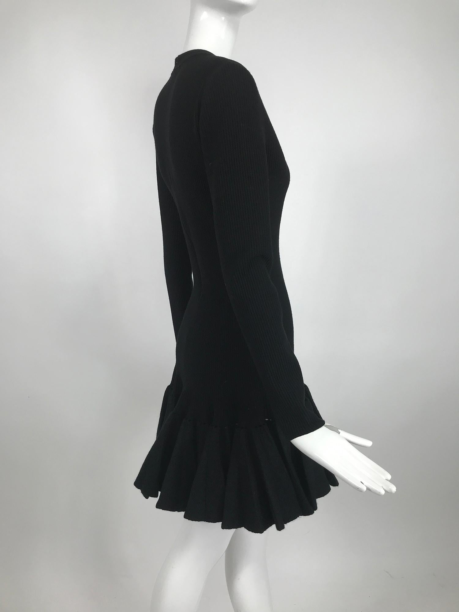 Azzedine Alaia Black Knit Dress with Felted Wool Knife Pleated Circular Hem 4