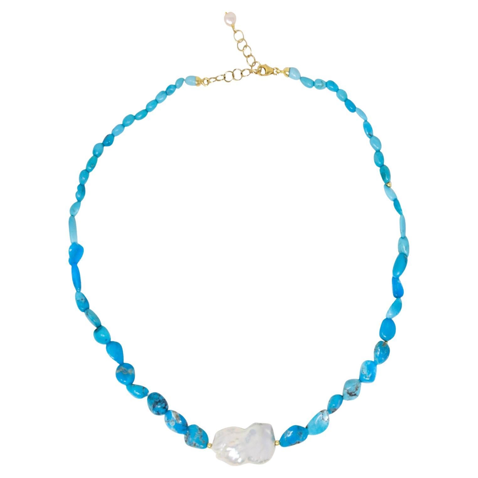 Azzurra Turquoise And Baroque Pearl Necklace For Sale