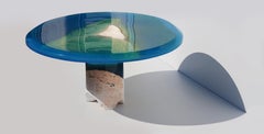 Azzurro Coffee Table, by Eduard Locota, Green-Turquoise Acrylic Glass & Marble