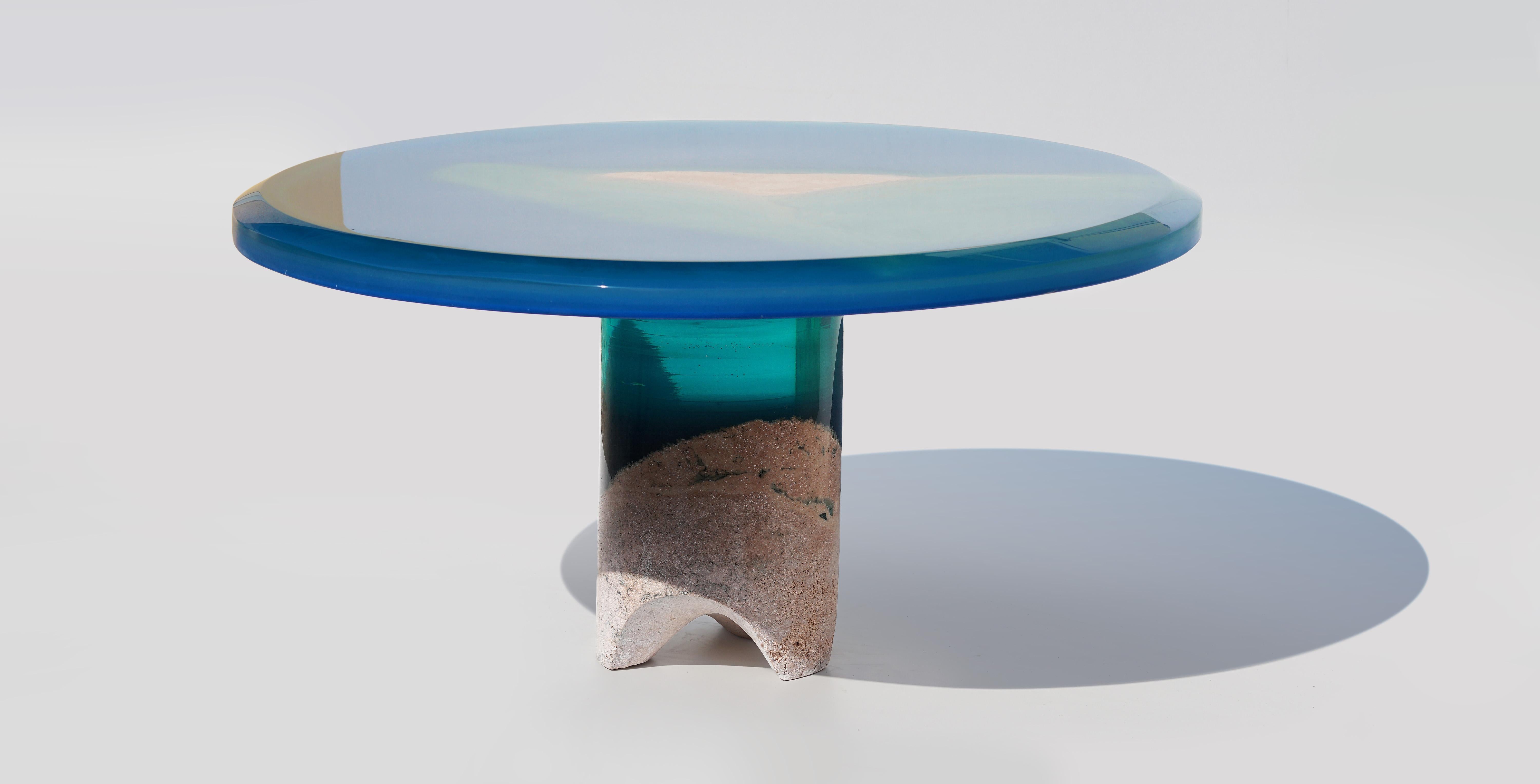 Modern Azzurro Coffee Table, by Eduard Locota, Green-Turquoise Acrylic Glass & Marble For Sale