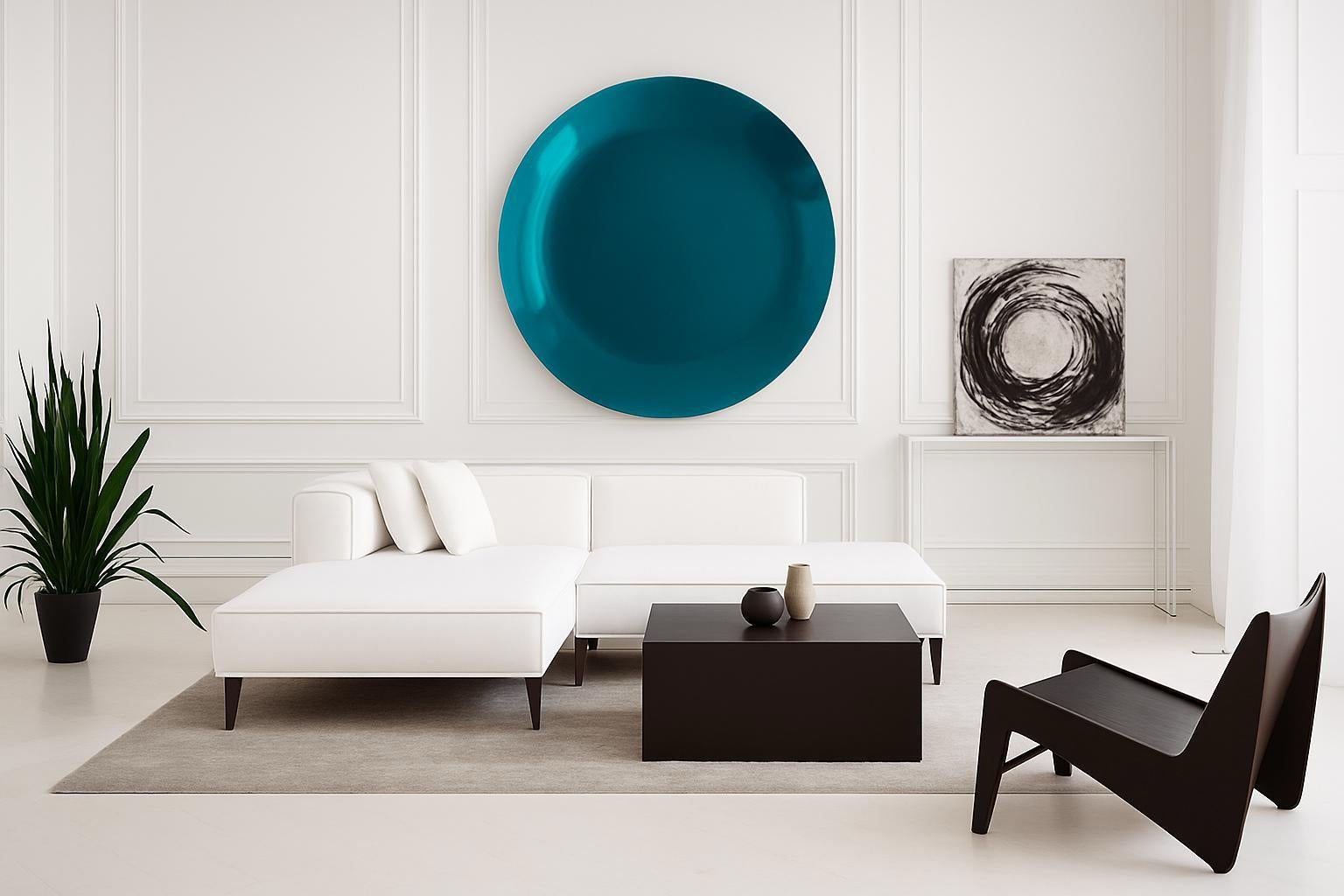 Lo specchio da parete convesso in vetro stratificato Azzurro è realizzato con un vetro basso emissivo di 2 x 3 mm per una maggiore chiarezza. 

Lo specchio ha un diametro di 80 cm ed è tenuto in posizione da una staffa posteriore incollata sul retro