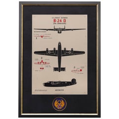 "B-24 D Liberator" Recognition Identification WWII Vintage Poster, 1942