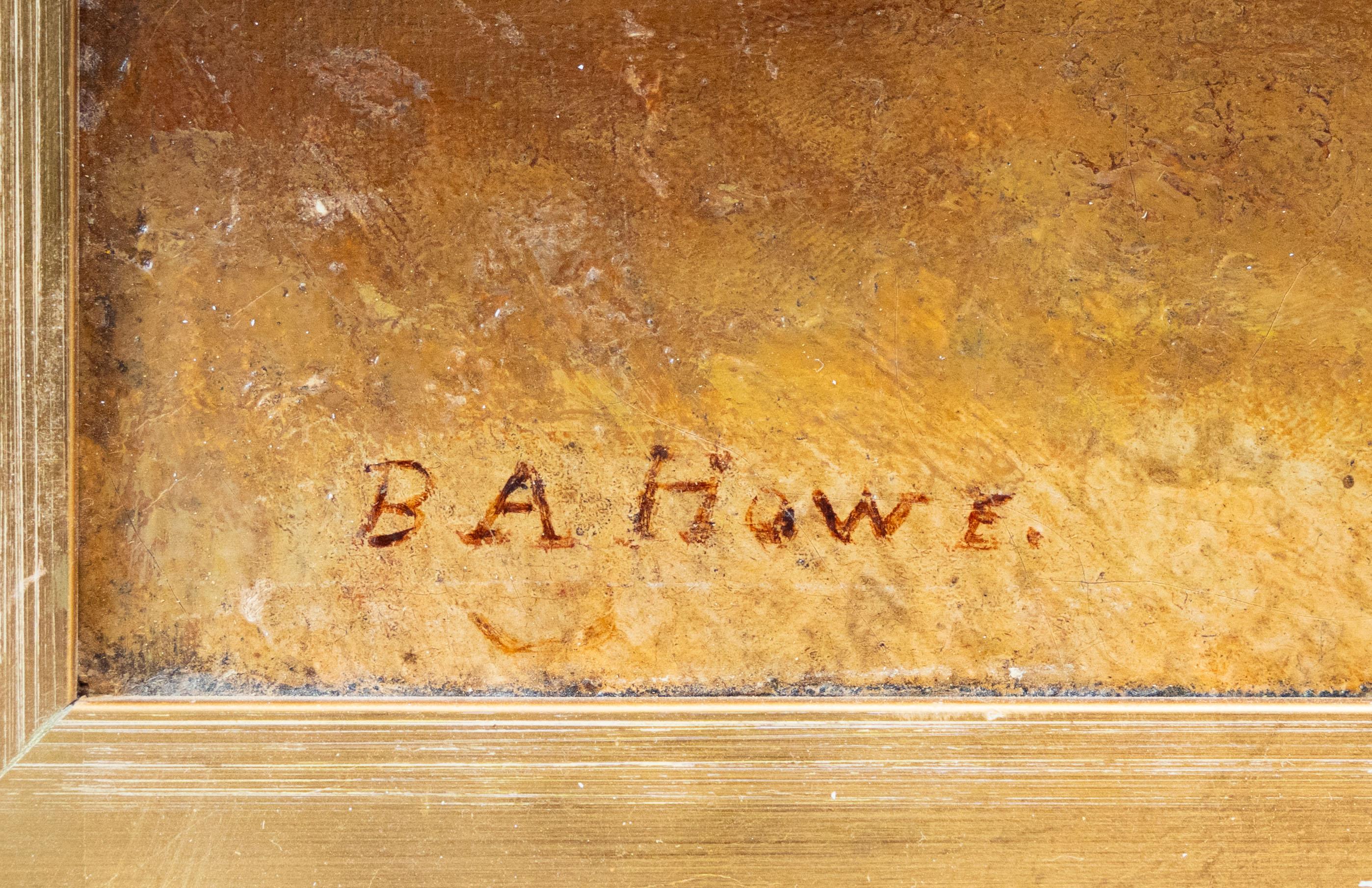 Dunkelbraunes Pferd an einer Steinmauer (Viktorianisch), Painting, von B. A. Howe