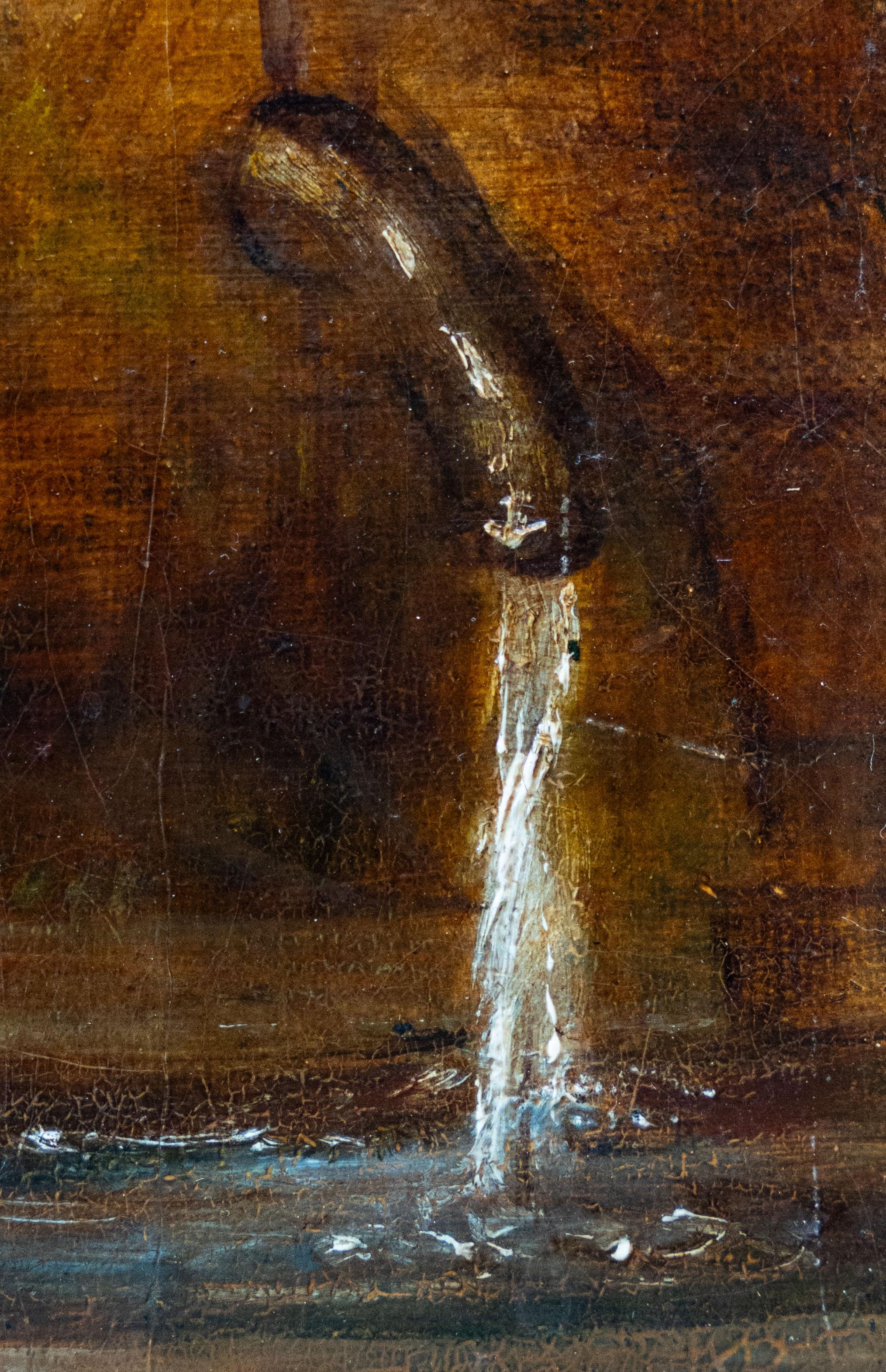 Dunkelbraunes Pferd an einer Steinmauer im Angebot 1