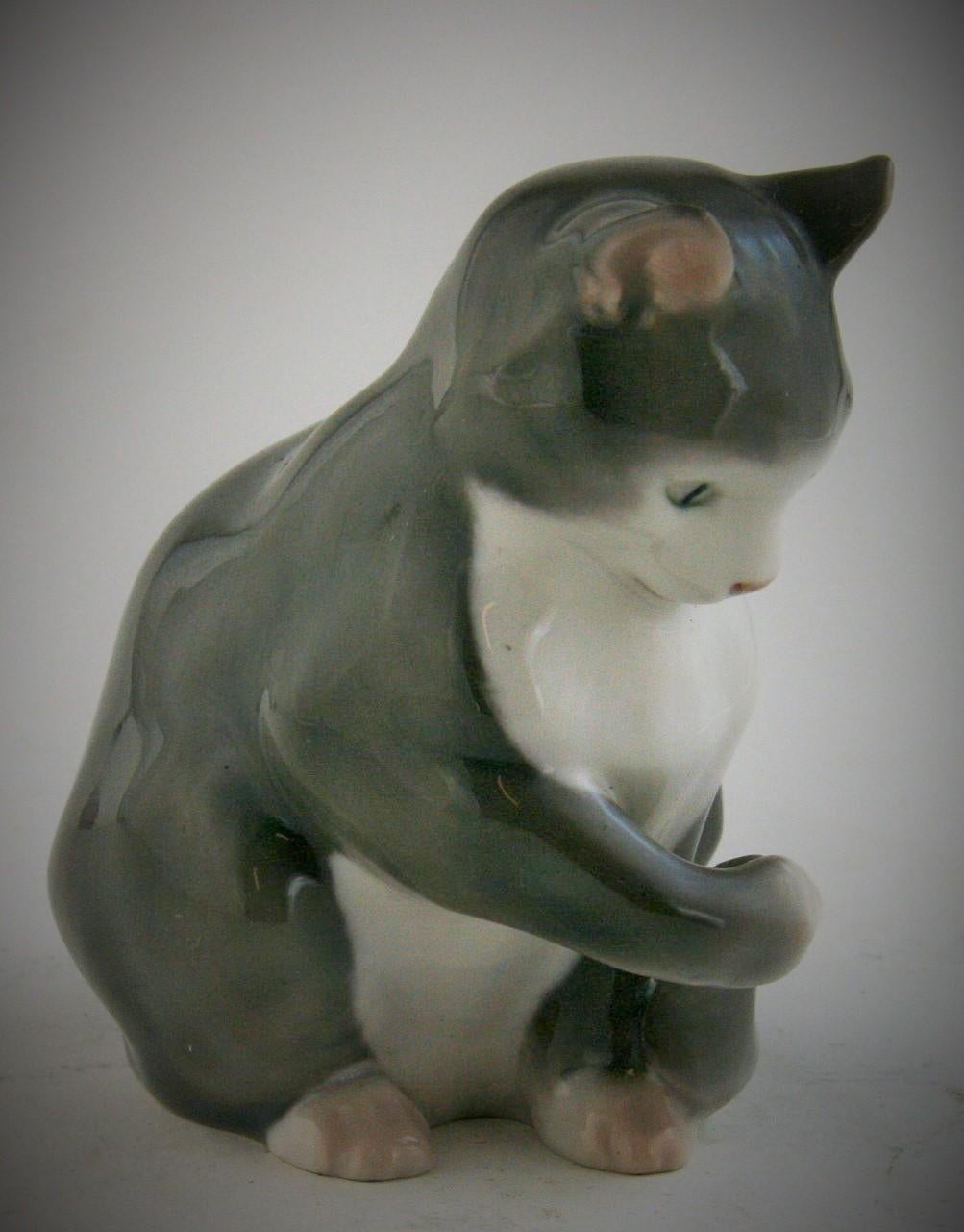 Mid-20th Century B and G Danish Porcelain Miniature Cat Sculpture