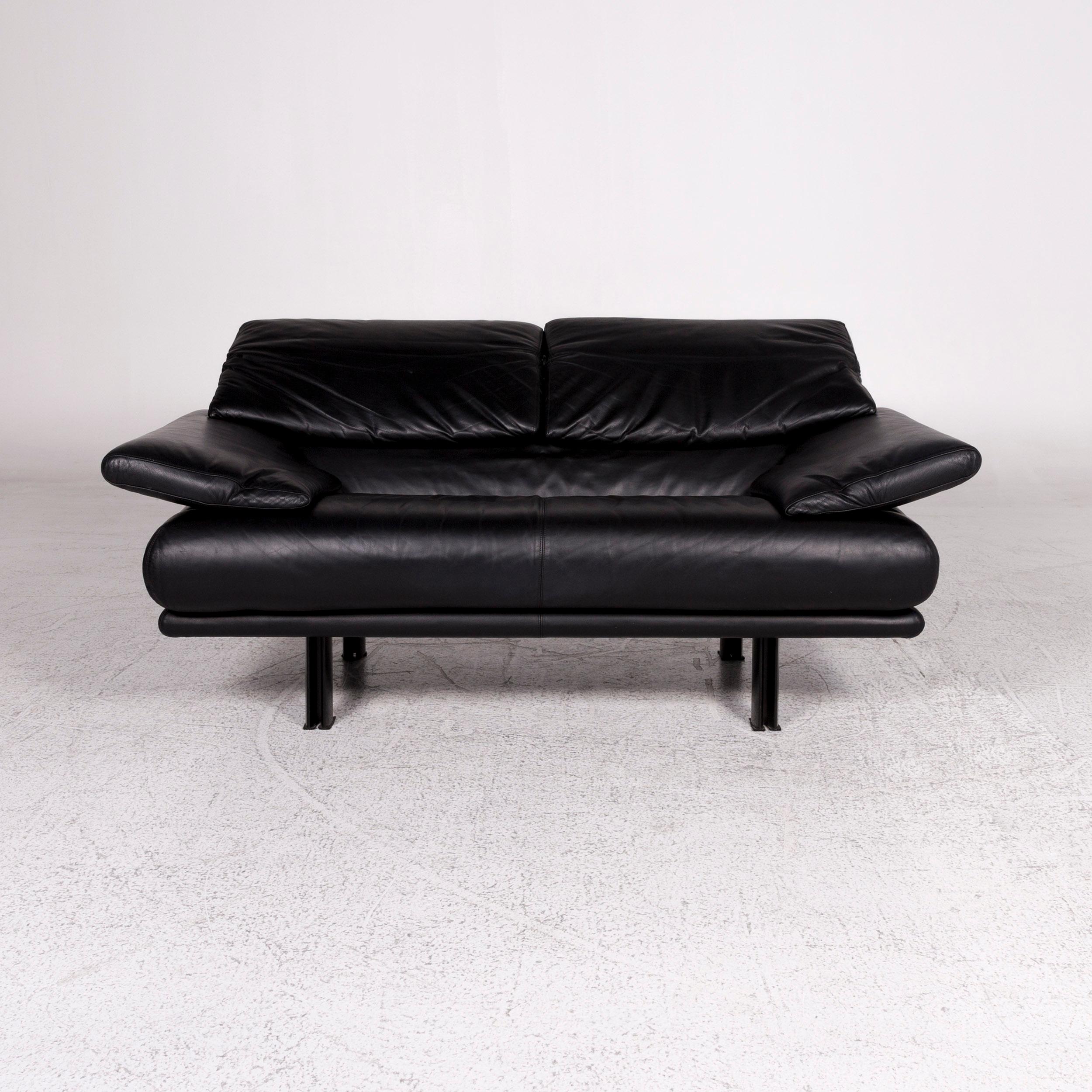 Modern B & B Italia Alanda Leather Sofa Black Two-Seat Function Paolo Piva Couch