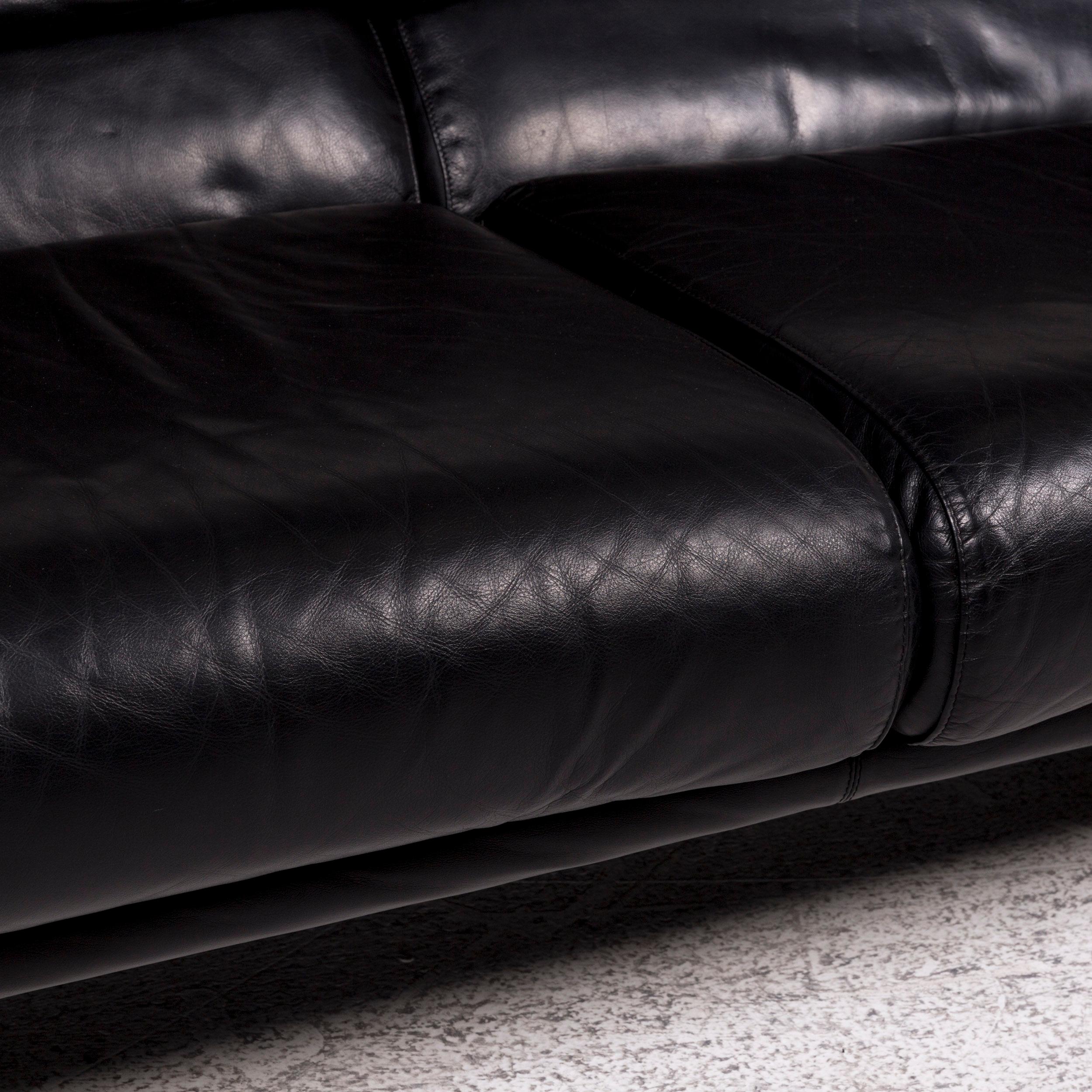 Modern B & B Italia Alanda Leather Sofa Black Two-Seat Function Paolo Piva Couch