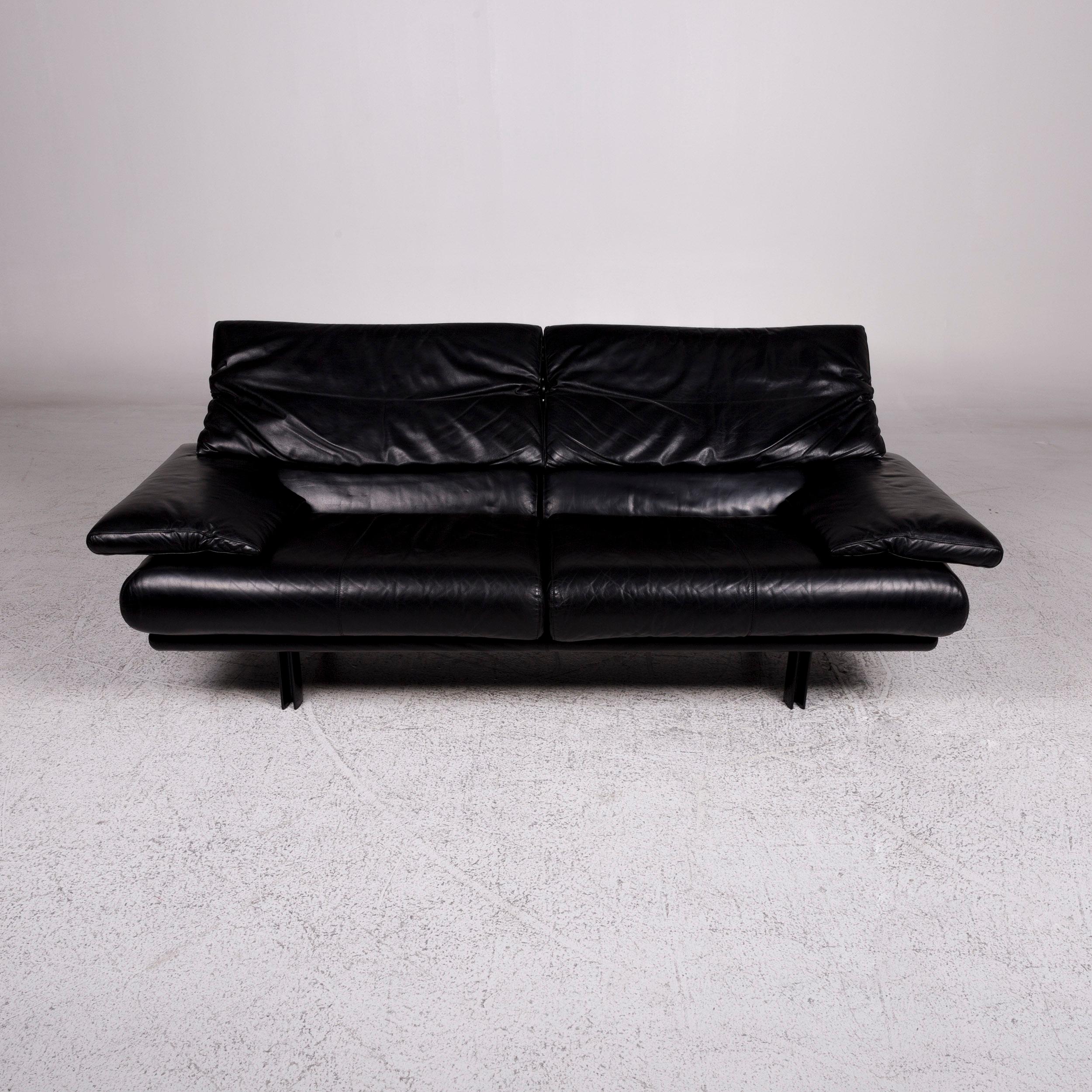 Contemporary B & B Italia Alanda Leather Sofa Black Two-Seat Function Paolo Piva Couch