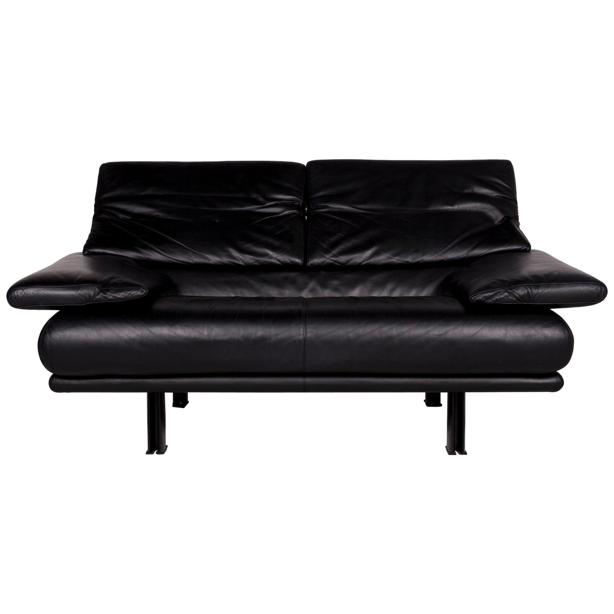 B & B Italia Alanda Leather Sofa Black Two-Seat Function Paolo Piva Couch