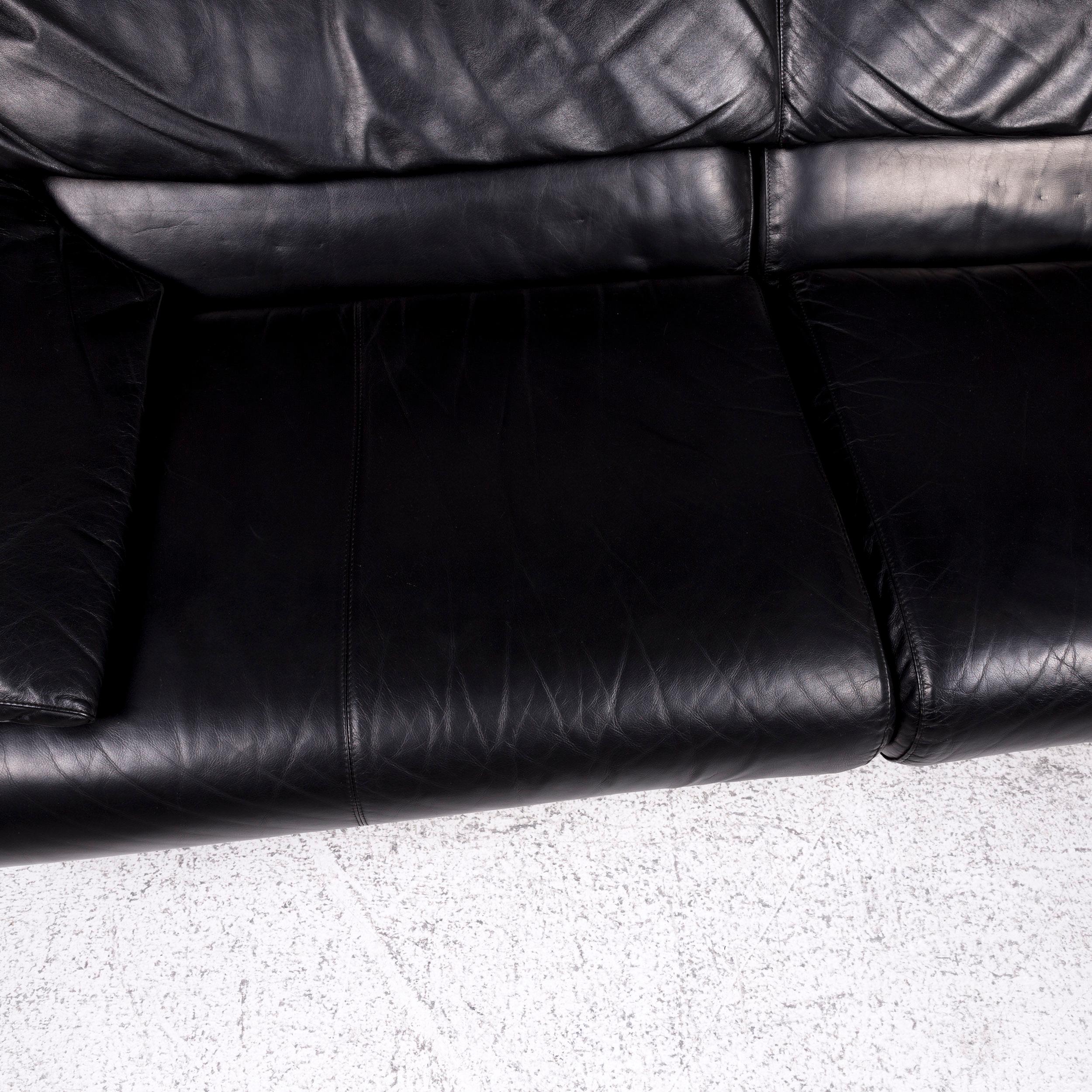 Contemporary B & B Italia Alanda Leather Sofa Set Black 1 Three-Seat 1 Two-Seat