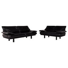 B & B Italia Alanda Leather Sofa Set Black 1 Three-Seat 1 Two-Seat