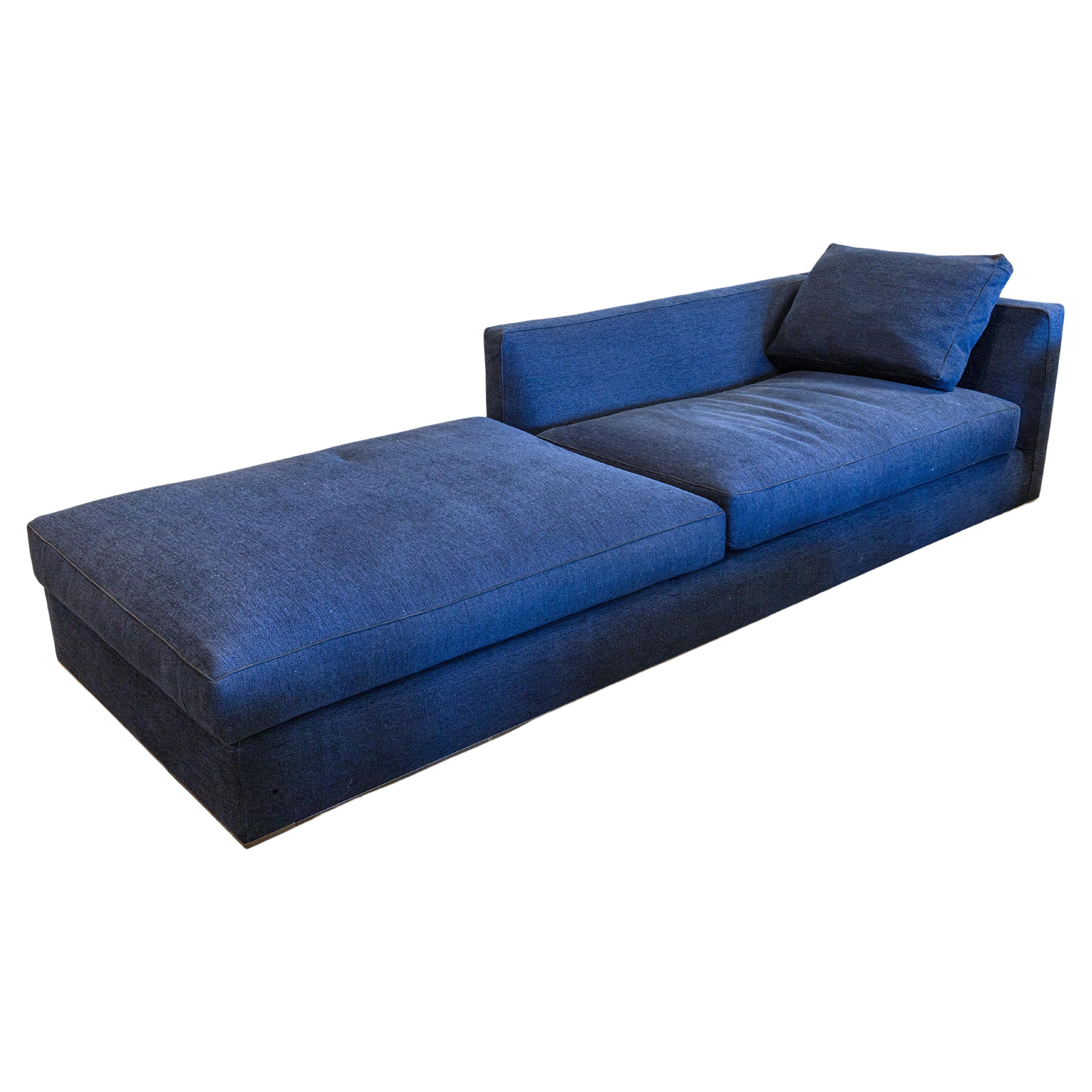 B & B Italia Antonio Citterio Richard Chaise Lounge Sofa in Blue Grade S Fabric For Sale