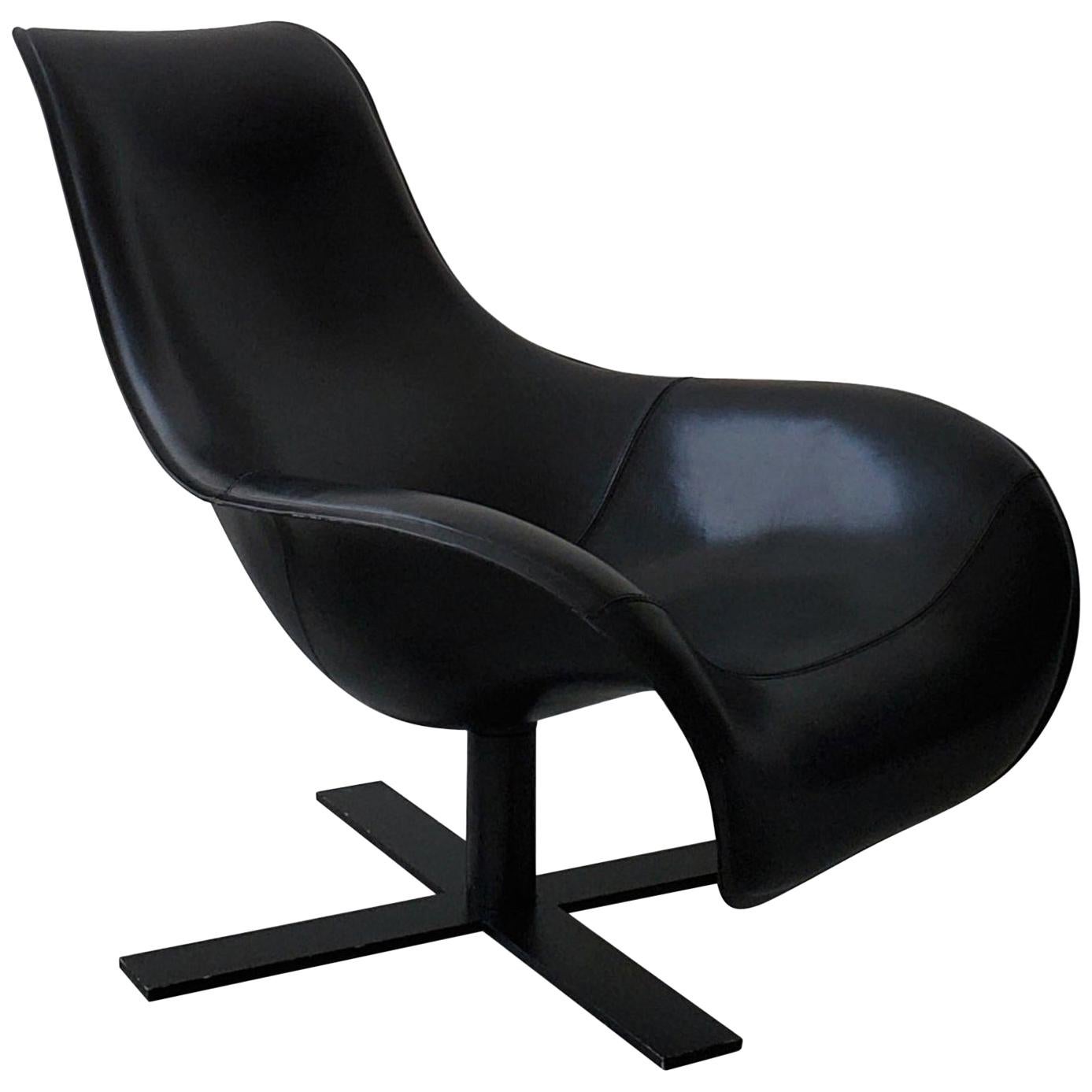 B & B Italia Black Leather Mart Swivel Chair