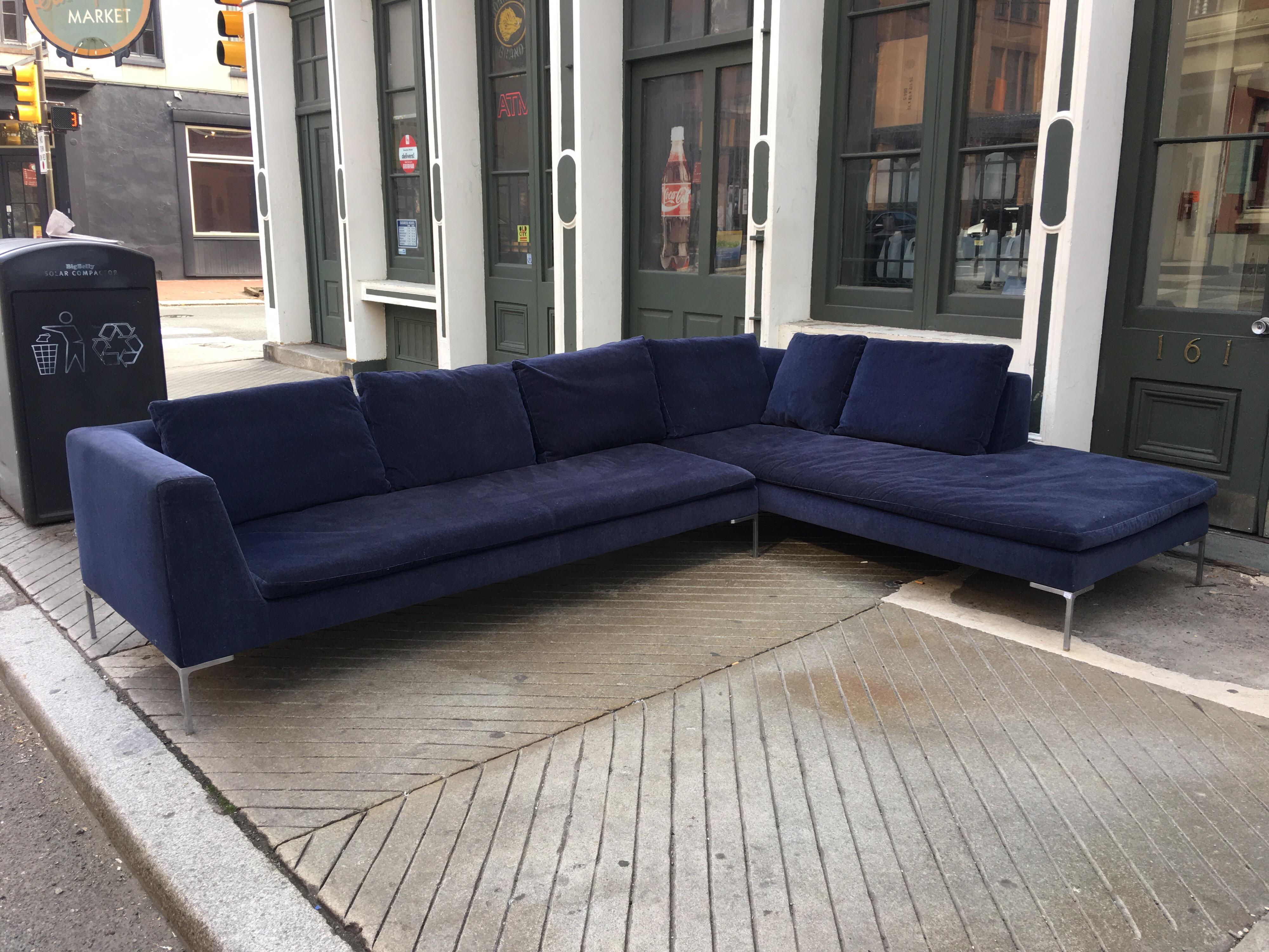 B & B Italia 2-piece sectional sofa in dark blue Mohair. 