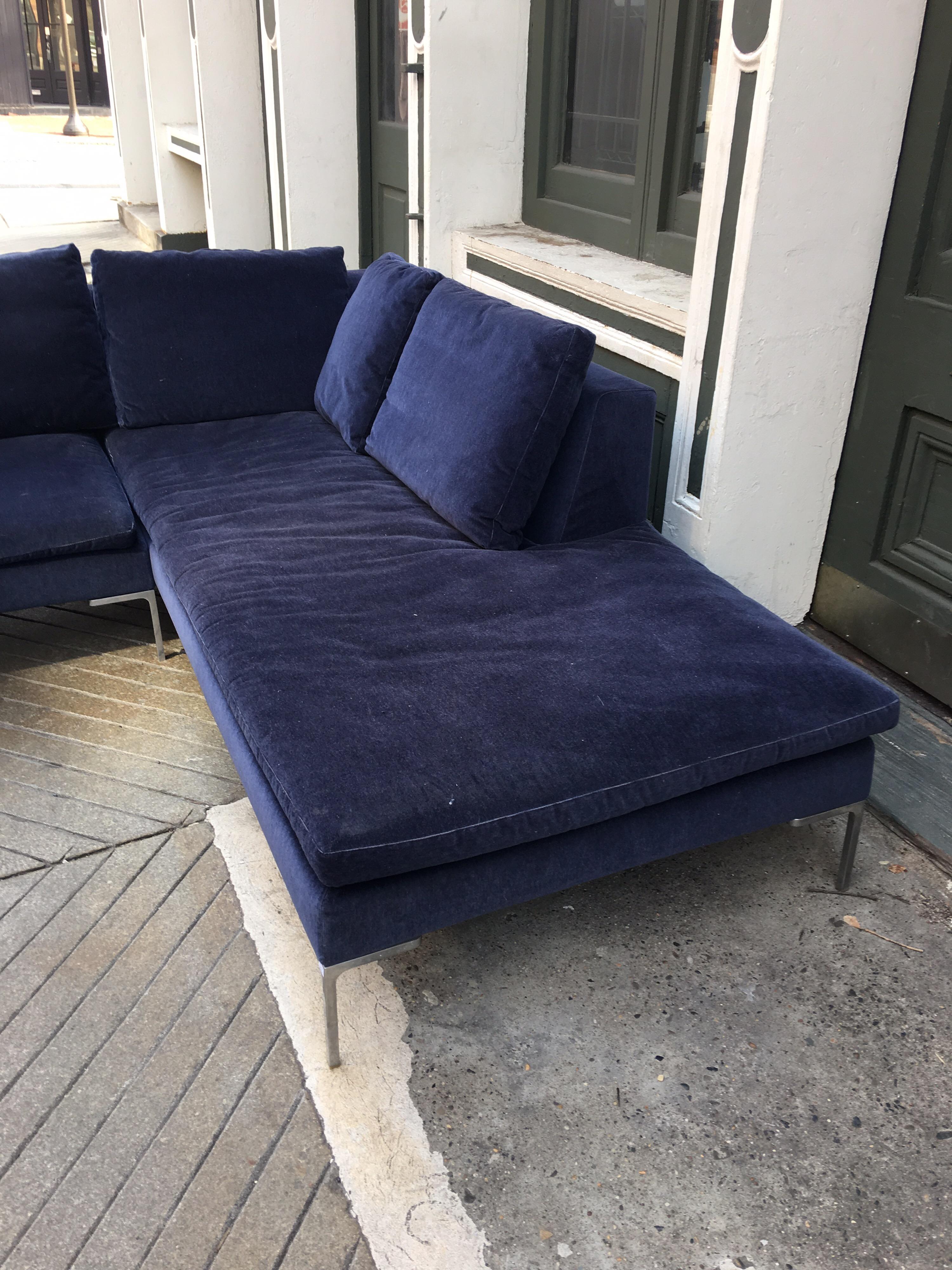 Italian B & B Italia “Charles 2-Piece Sofa in Dark Blue Mohair