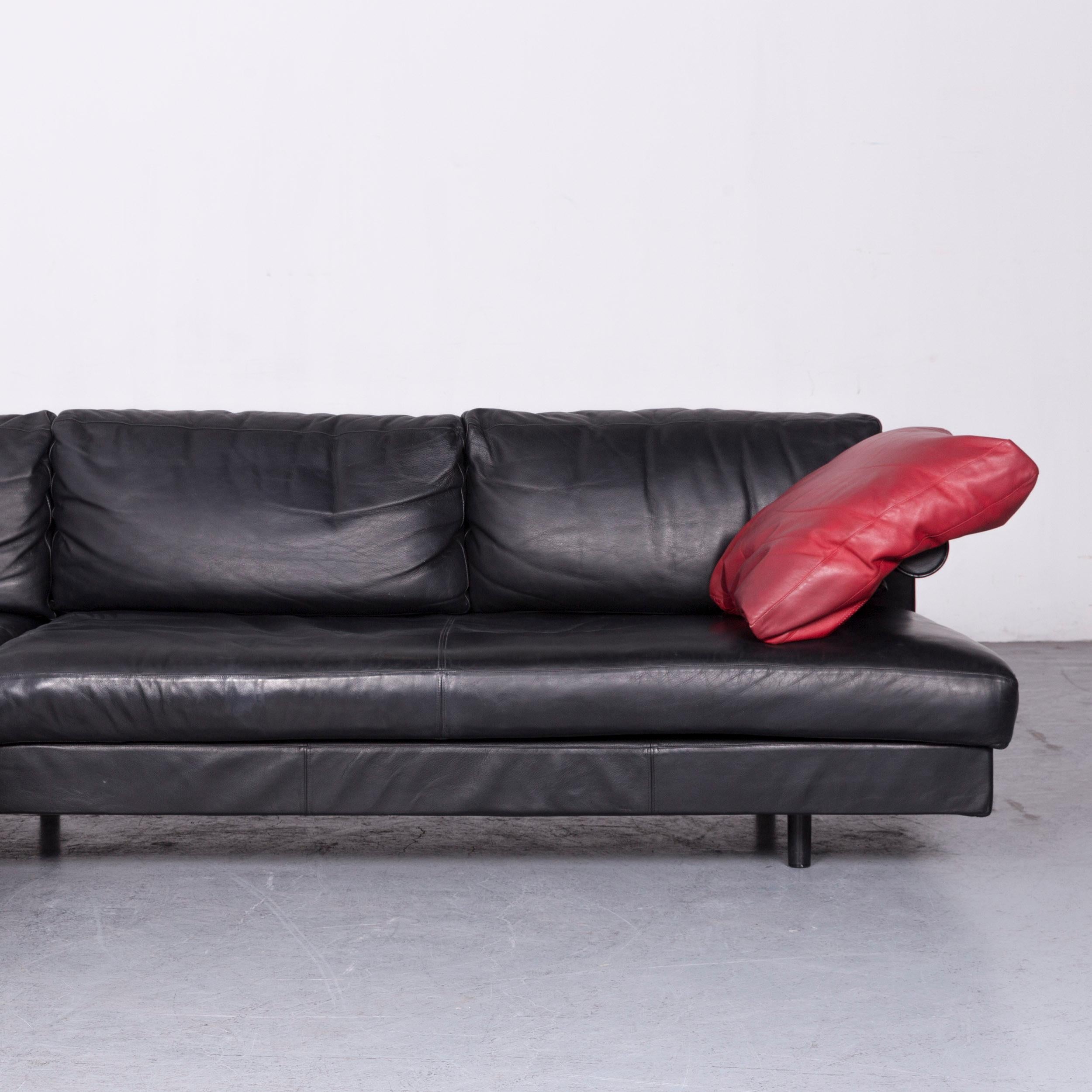 B & B Italia Designer Leather Corner Sofa Black Genuine Leather Sofa Couch In Good Condition For Sale In Cologne, DE