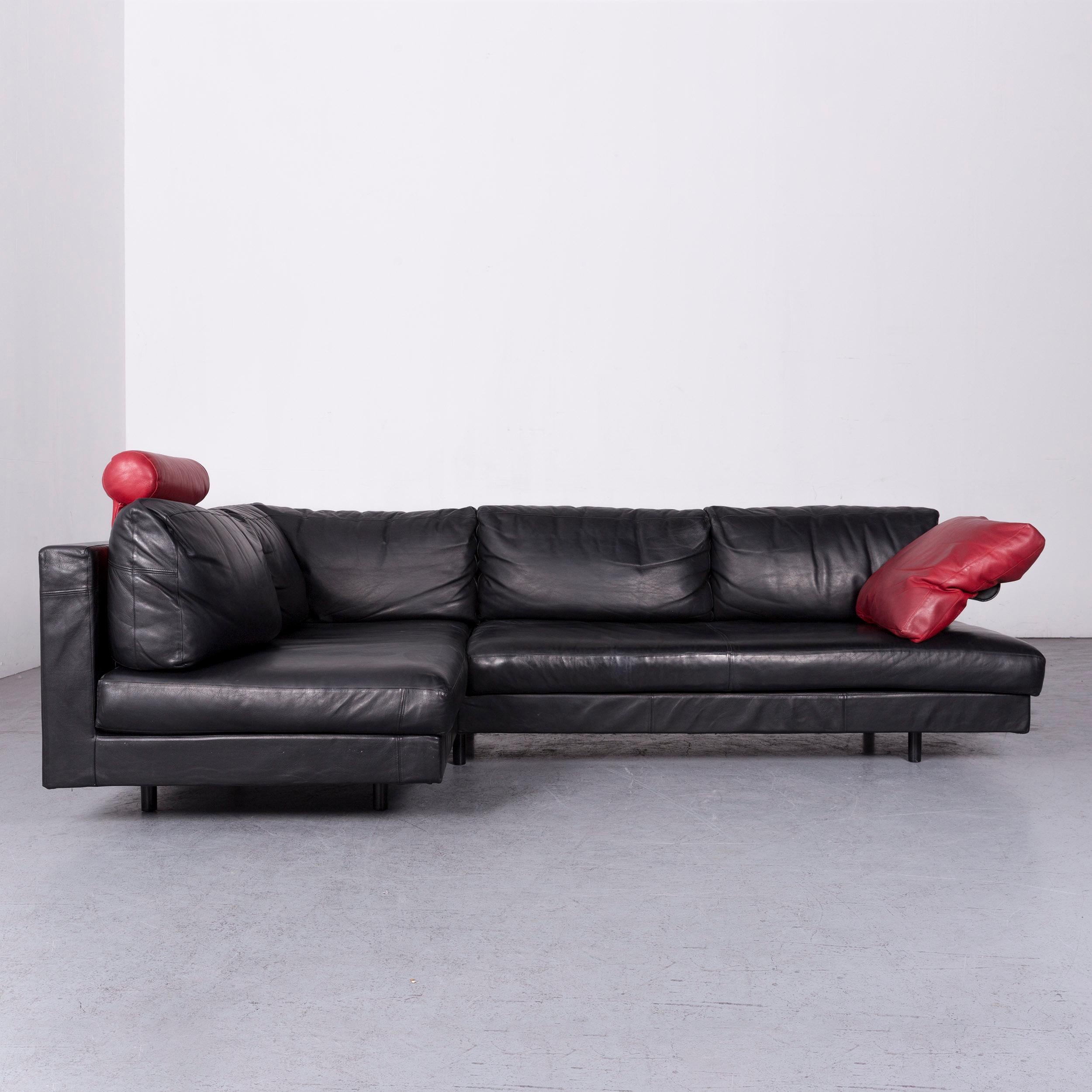 B & B Italia Designer Leather Corner Sofa Black Genuine Leather Sofa Couch For Sale 1