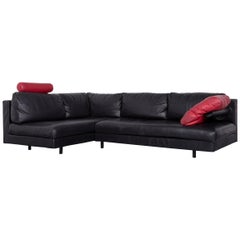 B & B Italia Designer Leather Corner Sofa Black Genuine Leather Sofa Couch