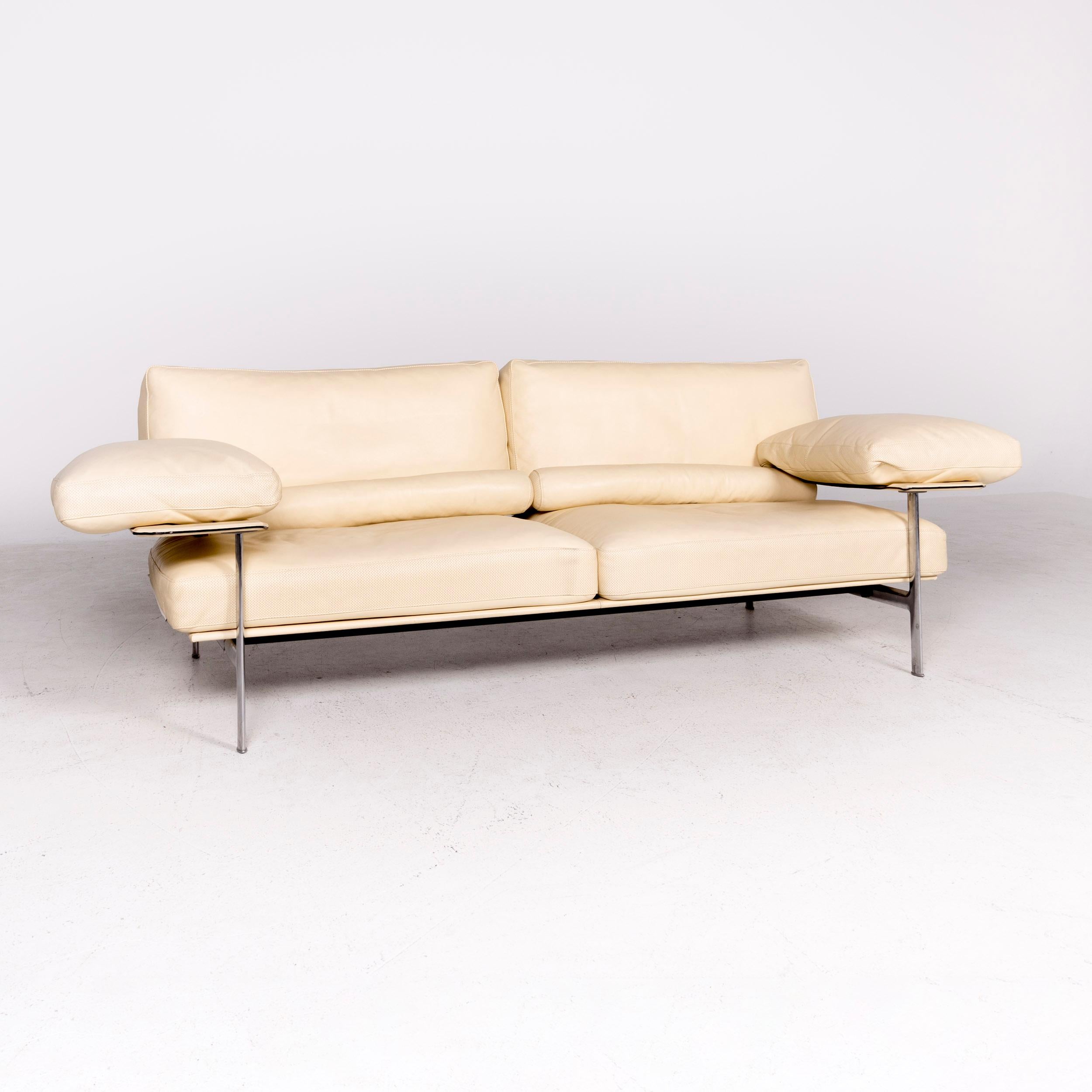 Modern B & B Italia Diesis Designer Leather Sofa Beige Real Leather Three-Seat Couch For Sale