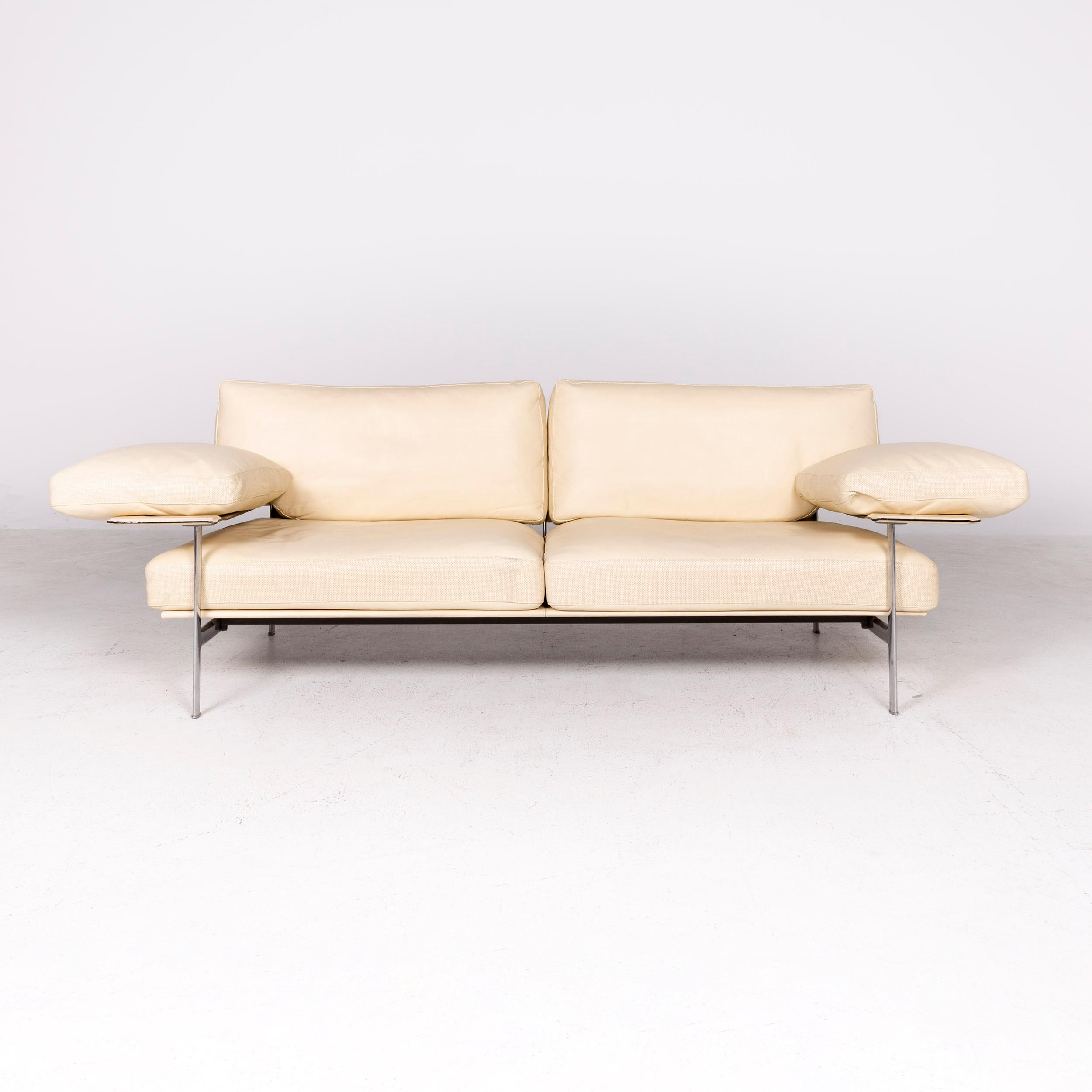 Italian B & B Italia Diesis Designer Leather Sofa Beige Real Leather Three-Seat Couch For Sale